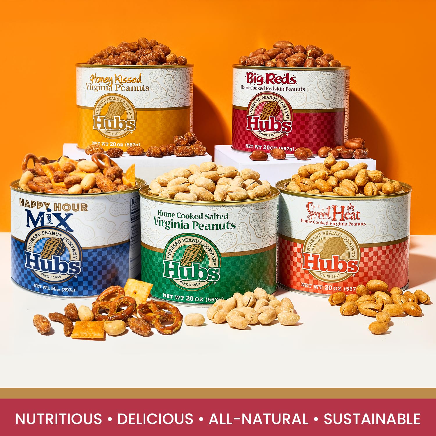 Hubs Peanuts Premium Salted Virginia Nuts, Non-GMO, Gluten Free Healthy Snacks - Irresistible Crunch & Flavored Peanuts - Made from Premium Ingredients - Vacuum-Sealed Tin - 2 Packs of 40 oz Cans