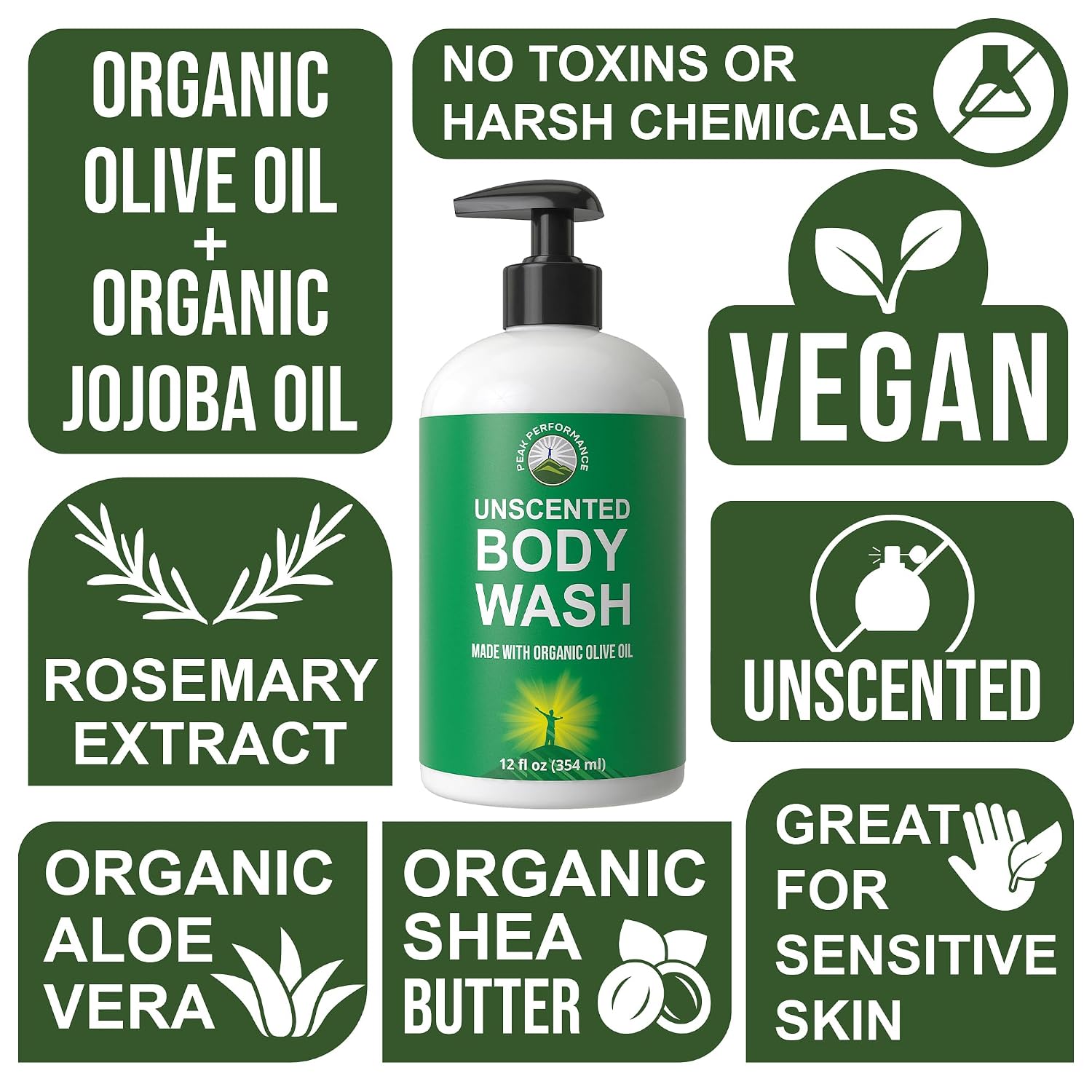 Peak Performance Pure Unscented Body Wash Made with Organic Ingredients