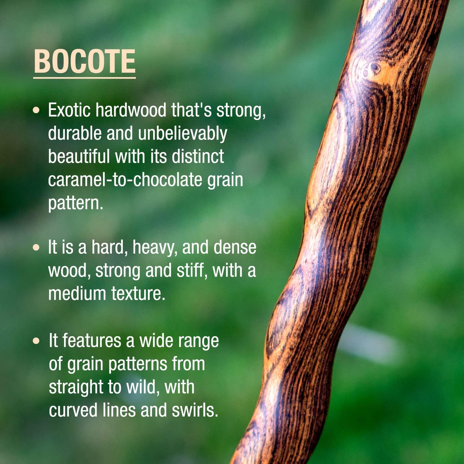 Brazos Handcrafted Wood Walking Cane, Twisted Cocobolo, Derby Style Handle, for Men & Women, Made in the USA, 37"