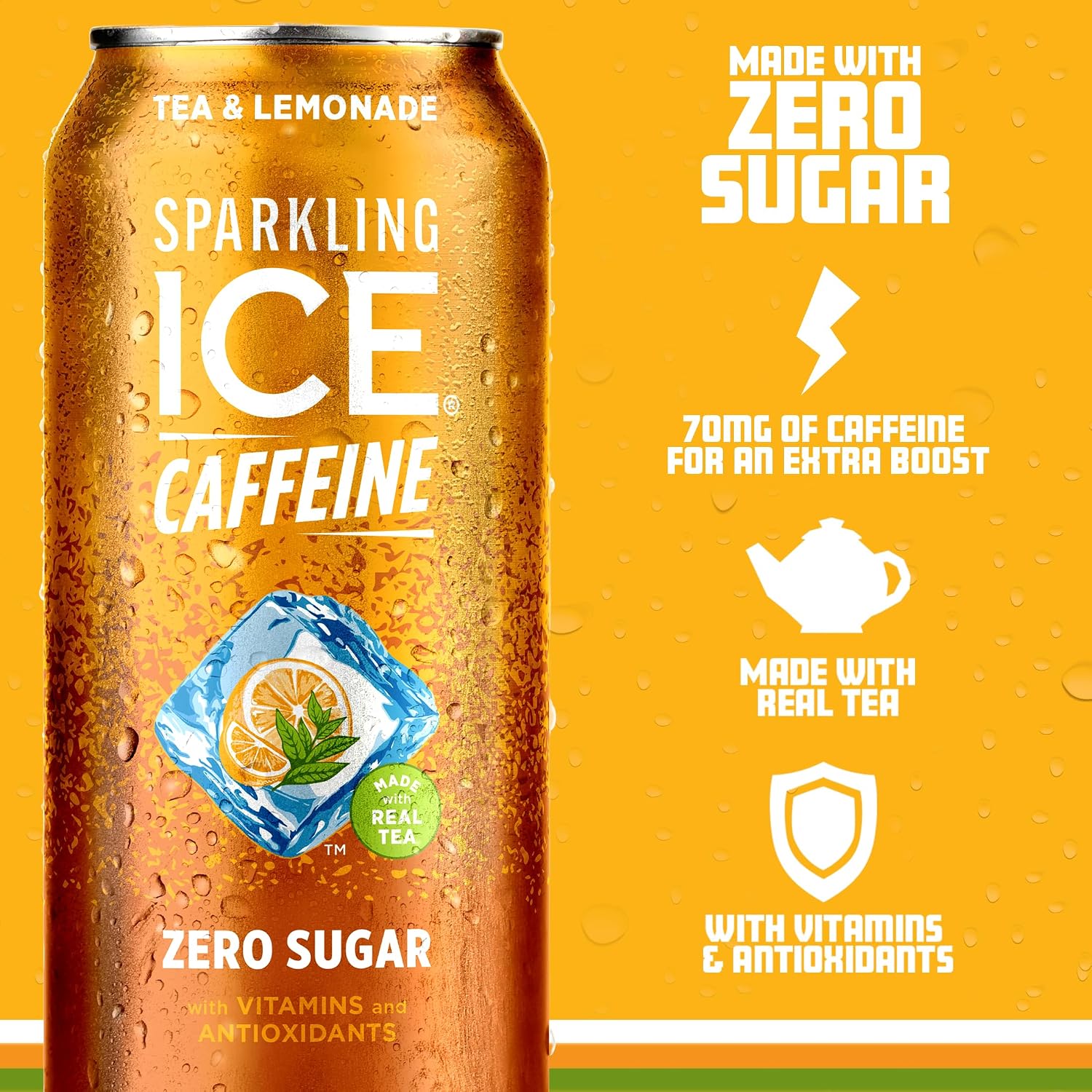 Sparkling Ice Caffeine Black Raspberry Sparkling Water with Caffeine, Zero Sugar, with Antioxidants and Vitamins,16 fl oz Cans (Pack Of 12)