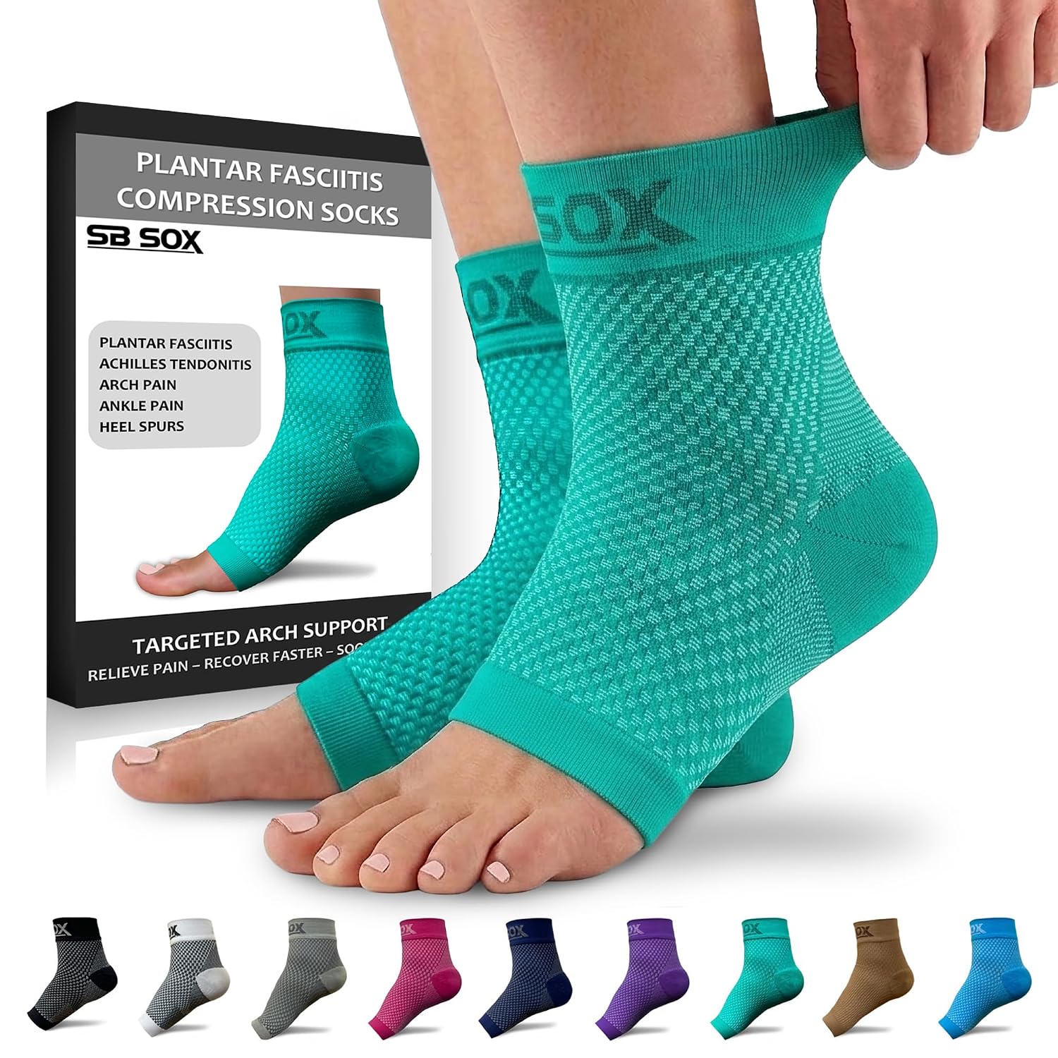 SB SOX Compression Socks for Plantar Fasciitis Relief (Gray, Medium) | Best Socks for Heel Pain Relief, Achilles Tendonitis & Foot Pain – Toeless Ankle Compression, All-Day Comfort