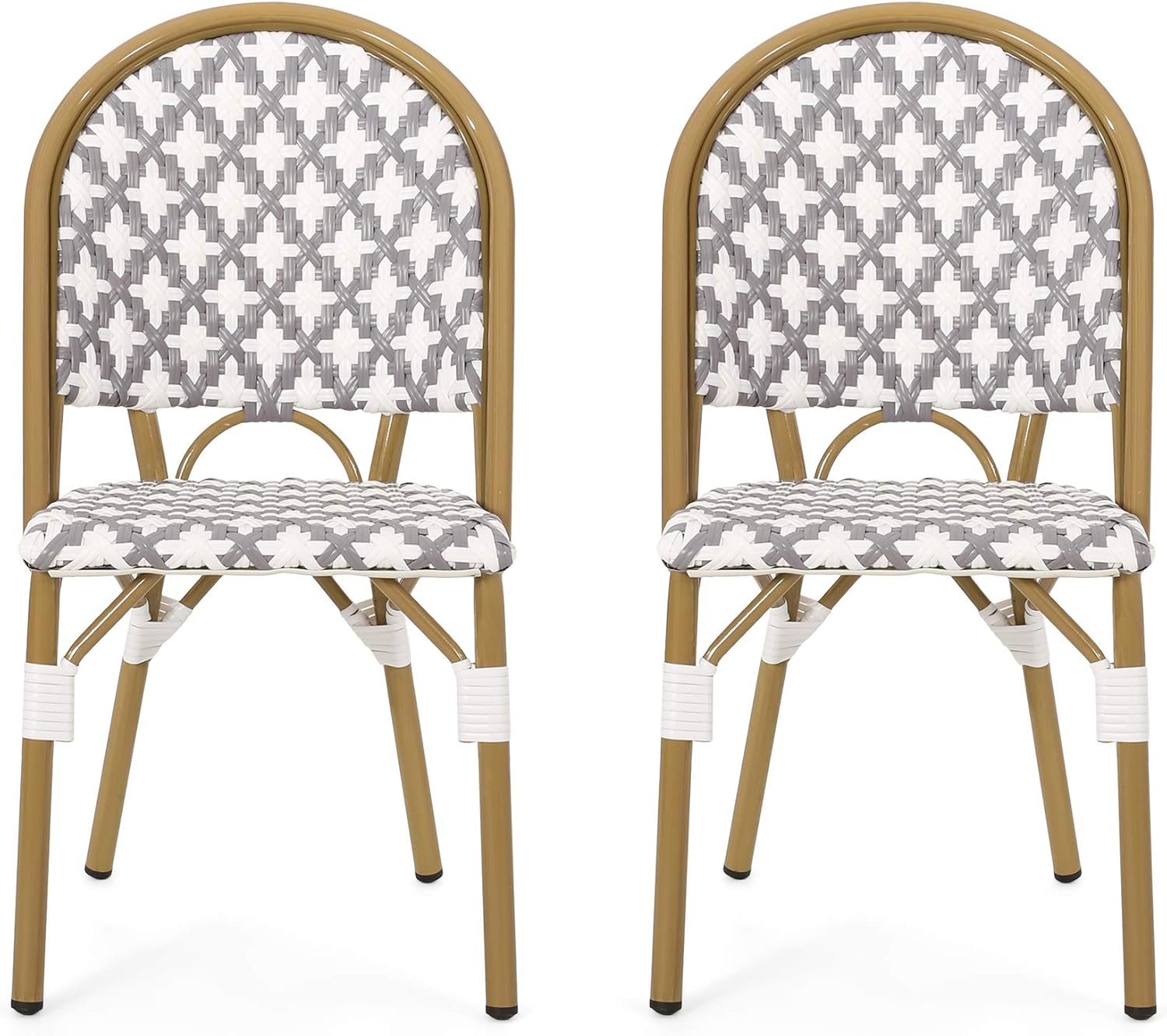 Christopher Knight Home Anastasia Outdoor French Bistro Chair (Set of 2), Black + White + Bamboo Print Finish