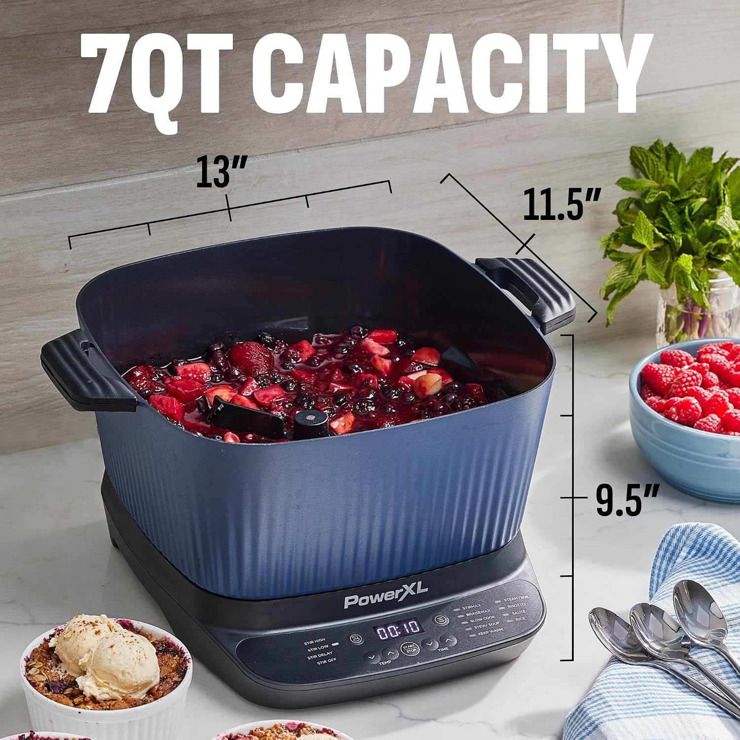 STIRMAX PLUS 7.5QT Digital Multi-Cooker with Auto Stir | 9-in-1 multicooker with automatic stirring, sauté, sear and 7.5QT family-size capacity.