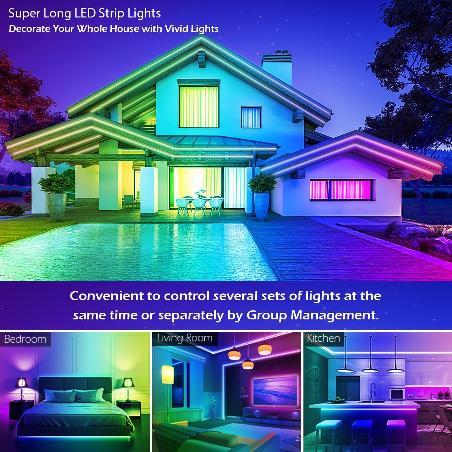 100ft Led Strip Lights, Long Smart Led Light Strips Music Sync 5050 RGB Color Changing Rope Lights
