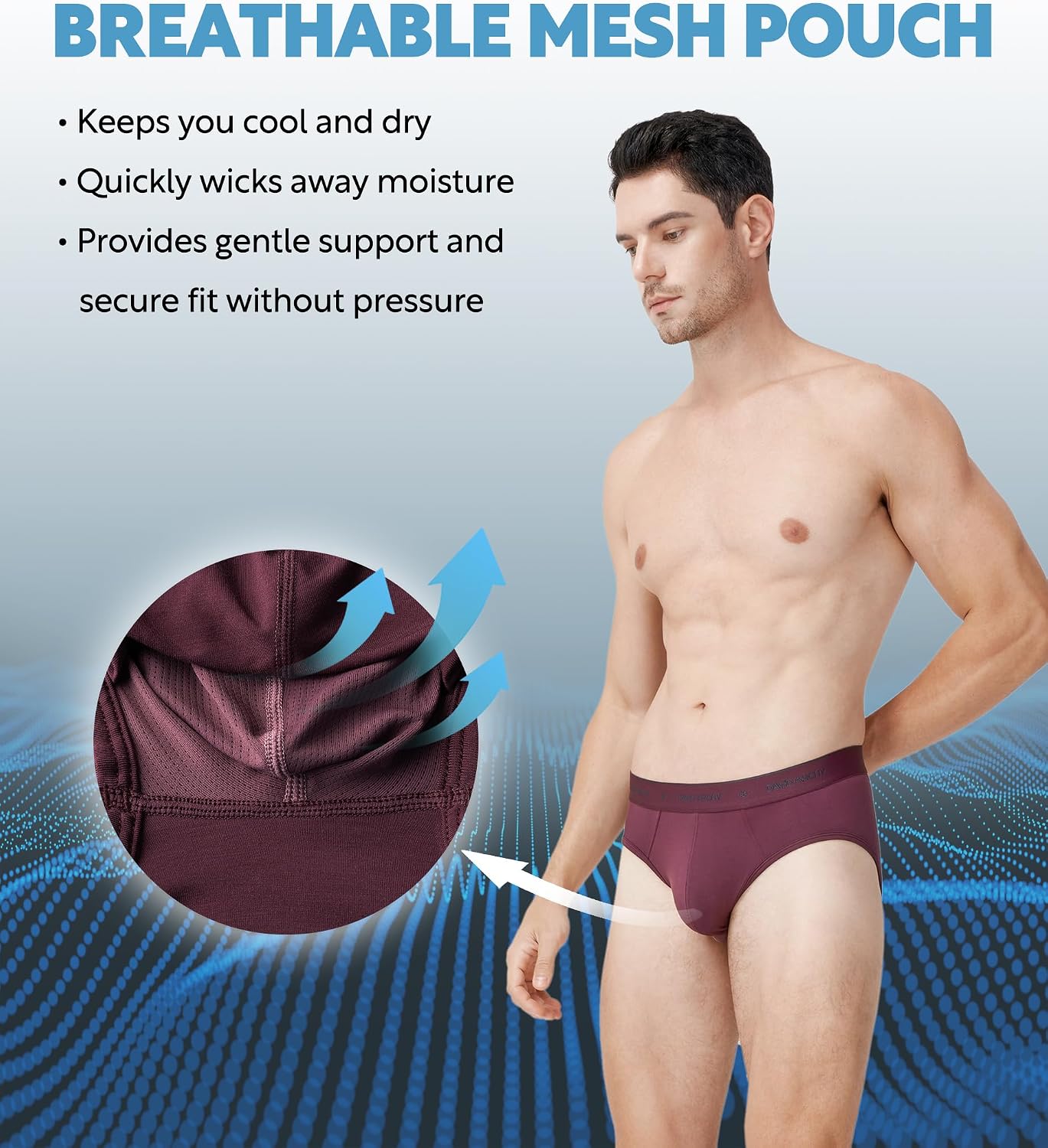 DAVID ARCHY Men's Soft Modal Dual Pouch Support Briefs 4 or 7 Pack | Breathable moisture-wicking fabric offers flexible elastic waistbands, chafe-free design for daily active movement.