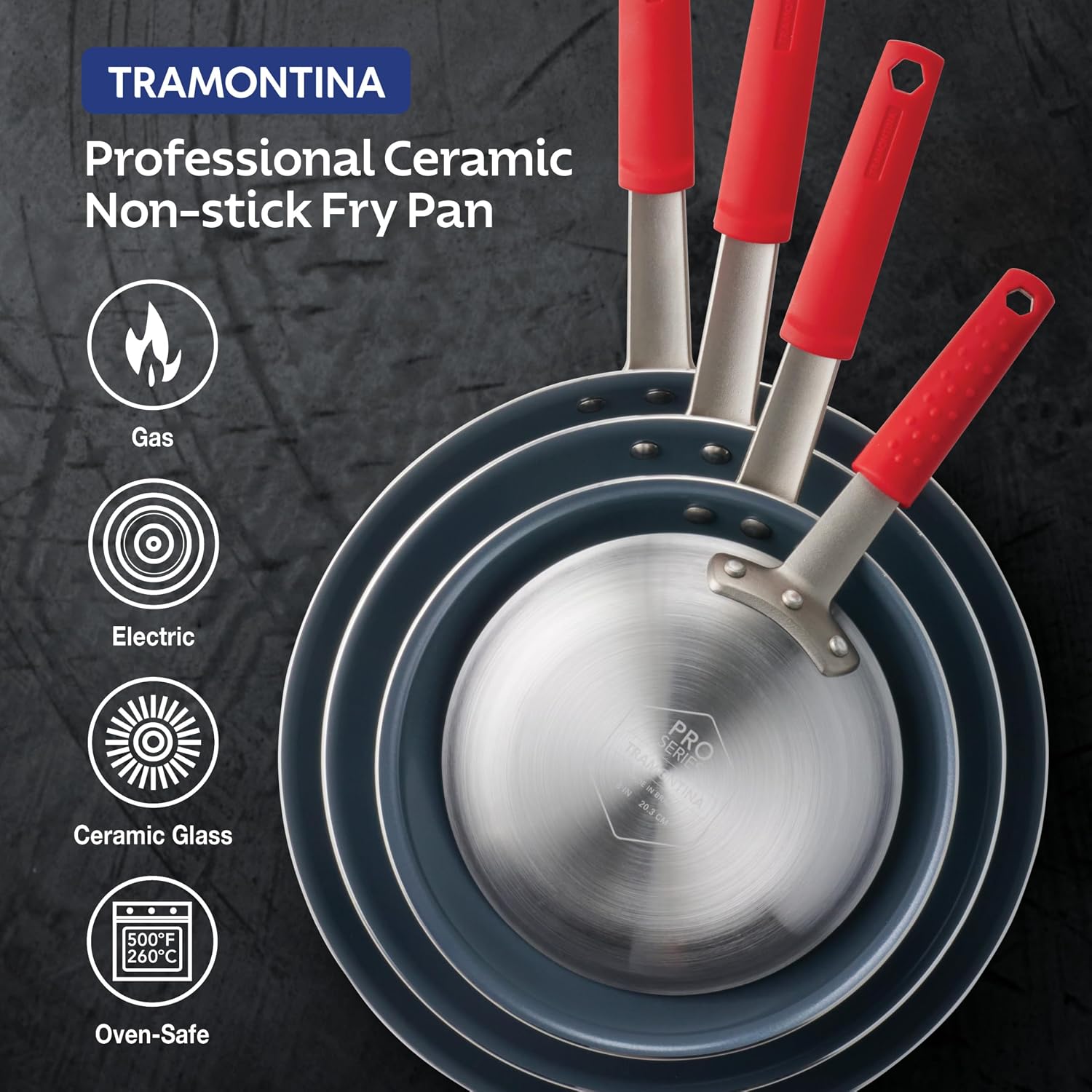 Tramontina Professional 8-Inch Non Stick Small Frying Pan | Heavy-Gauge Aluminum Skillet with Reinforced Nonstick Coating, Red Handle, Dishwasher and Oven Safe, Made in Brazil