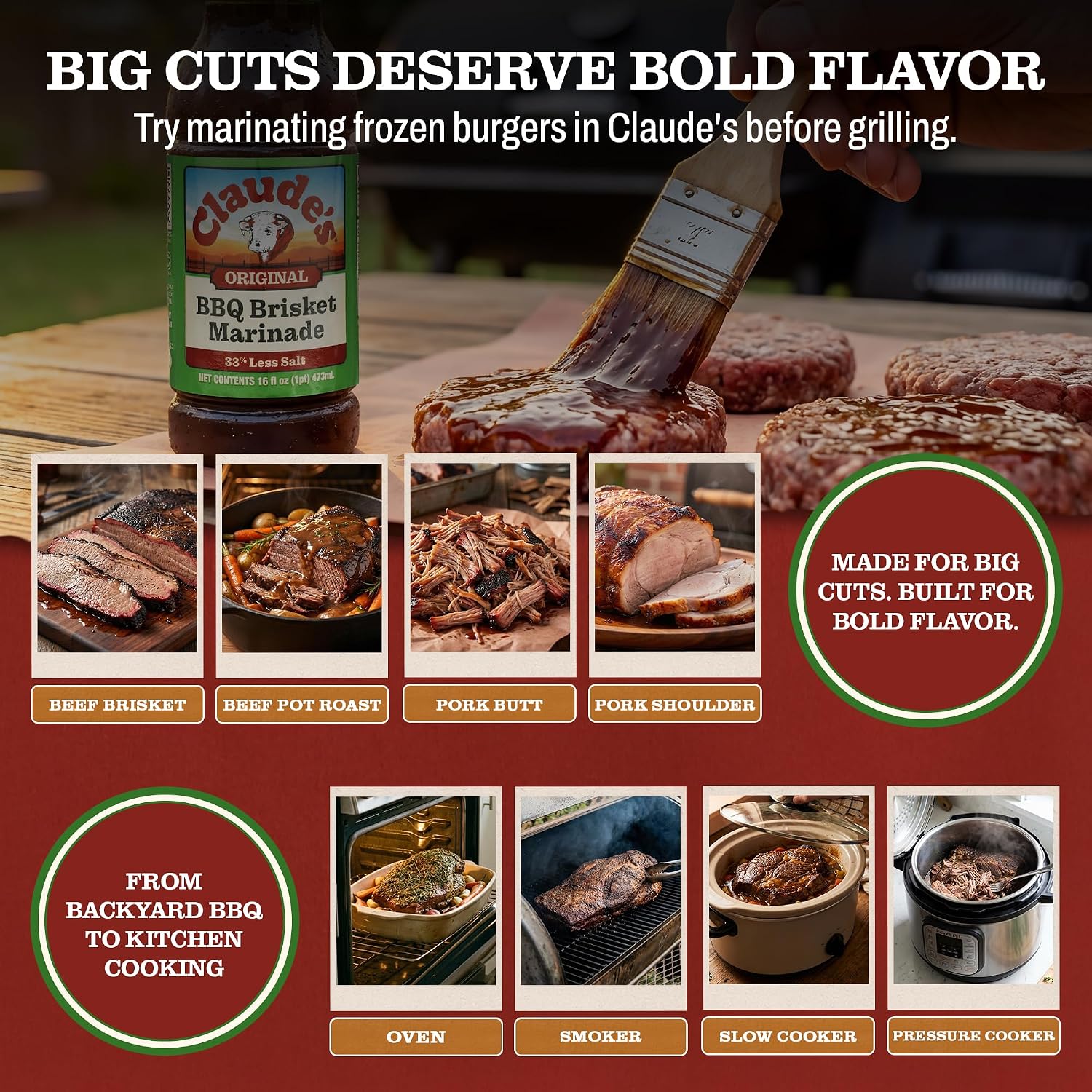 Claude's BBQ Brisket Marinade Sauce, Gluten Free Texas Style, 128 oz | Restaurant-size gallon of smoky Texas tenderizing brisket marinade - all natural & gluten free.