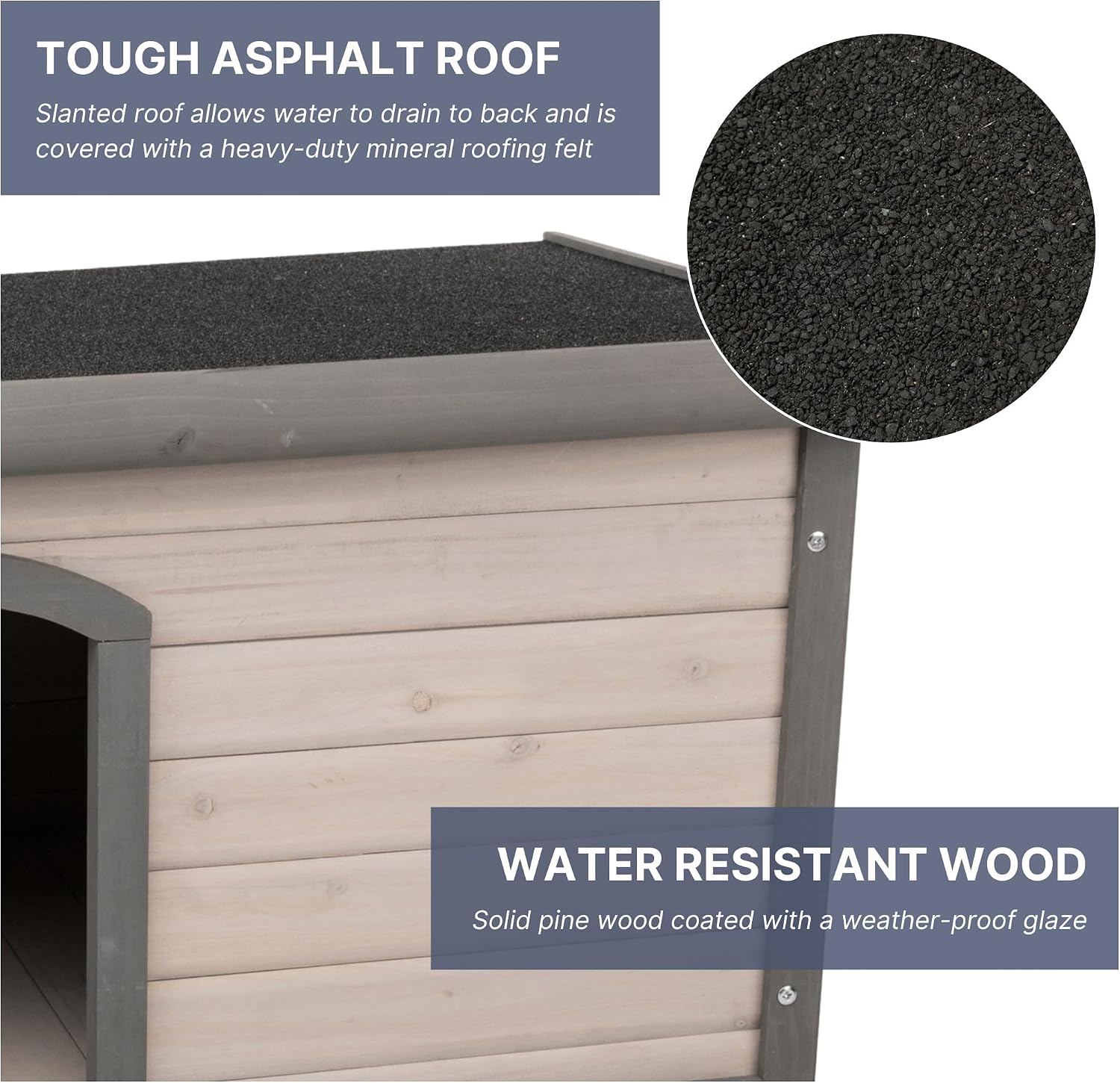 Trixie Natura Classic Dog House - Wooden Outdoor Shelter with Weatherproof Sealer, Hinged Roof & Adjustable Legs for Medium Dogs - Gray - 27 x 41 x 28.5 in