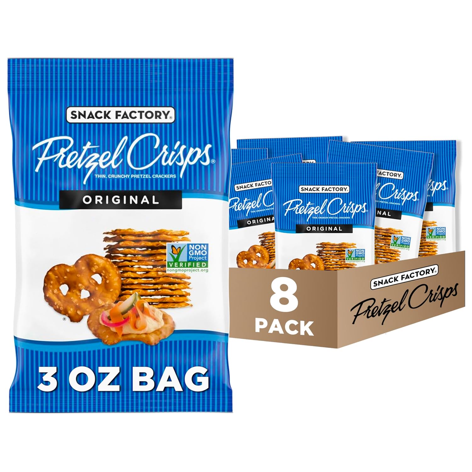 Snack Factory Original Pretzel Crisps, Non-GMO, 14 oz Party Size Bag