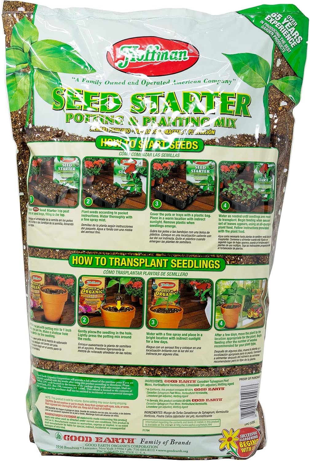 Hoffman Seed Starter Potting & Planting Mix with Wetting Agent for Moisture Retention, 10qt Bag