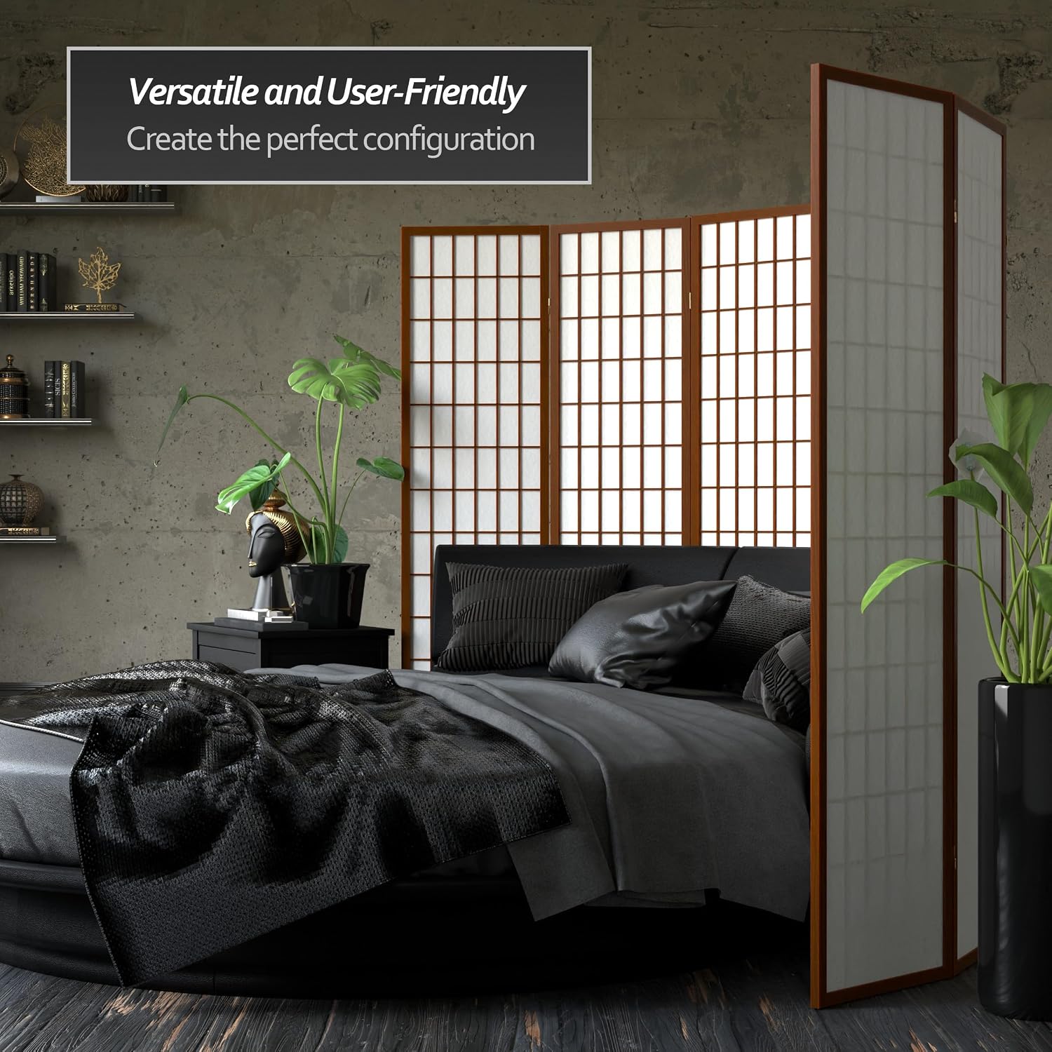 Red Lantern 6 ft. Tall Window Pane Shoji Screen - Walnut - 5 Panels