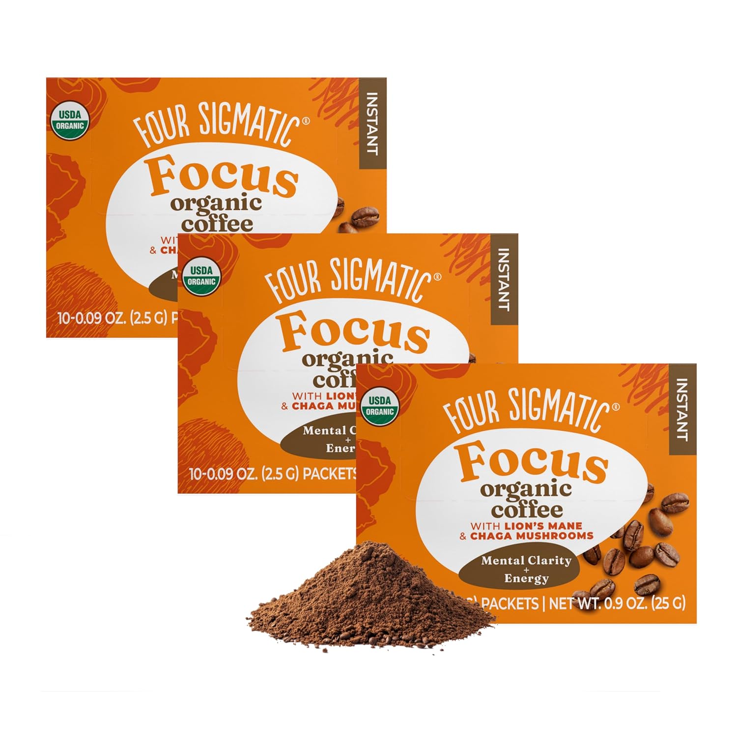 Four Sigmatic Mushroom Mix Coffee Lion's Mane | Focus | Pack of 3 (30 Packets Total)