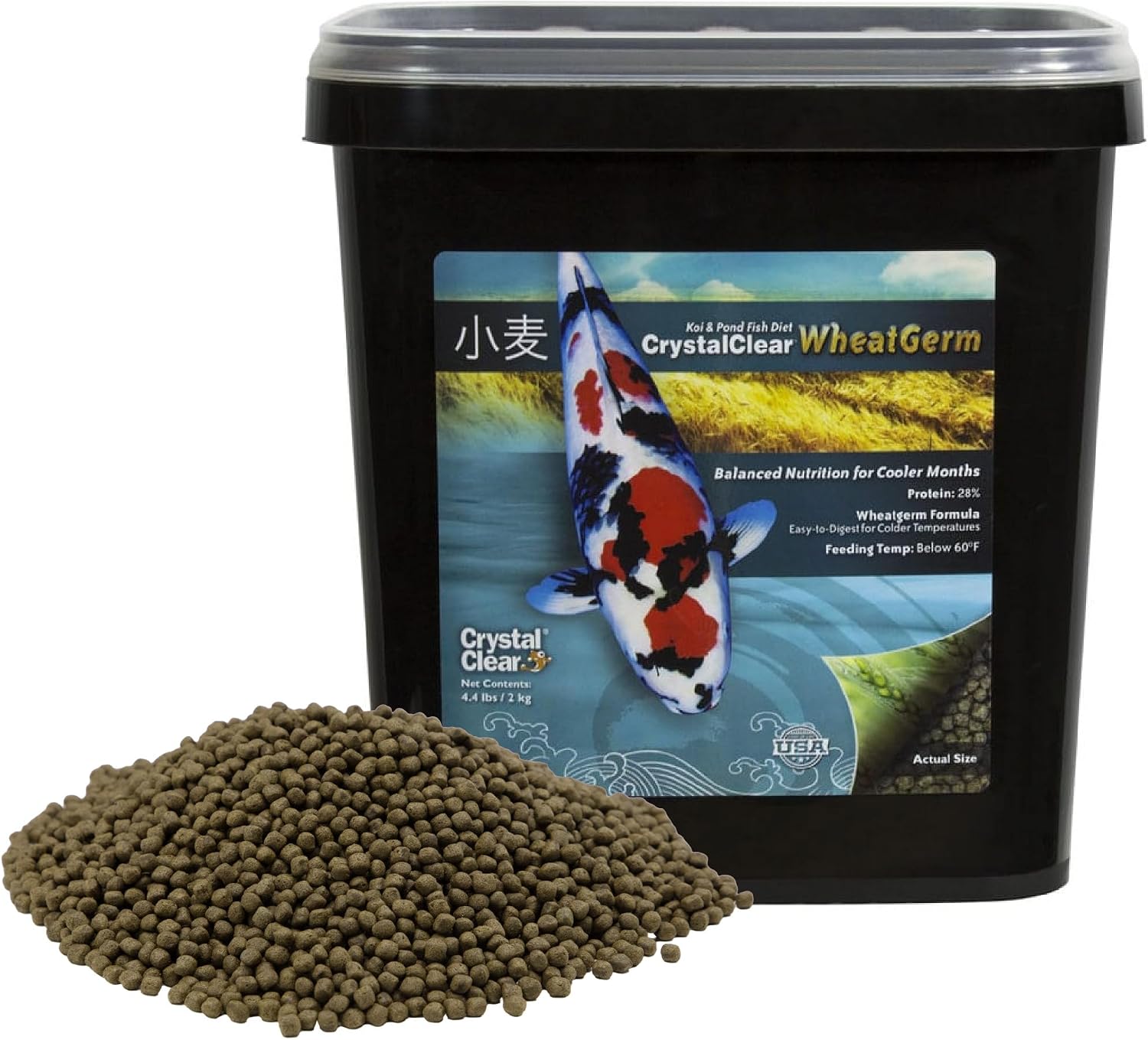 CrystalClear WheatGerm Fish Food for Freshwater Ponds, 2.2 Pound Bucket | Floating pellets with protein-rich food, ideal for cooler spring & fall seasons, supports pond fish in cold water