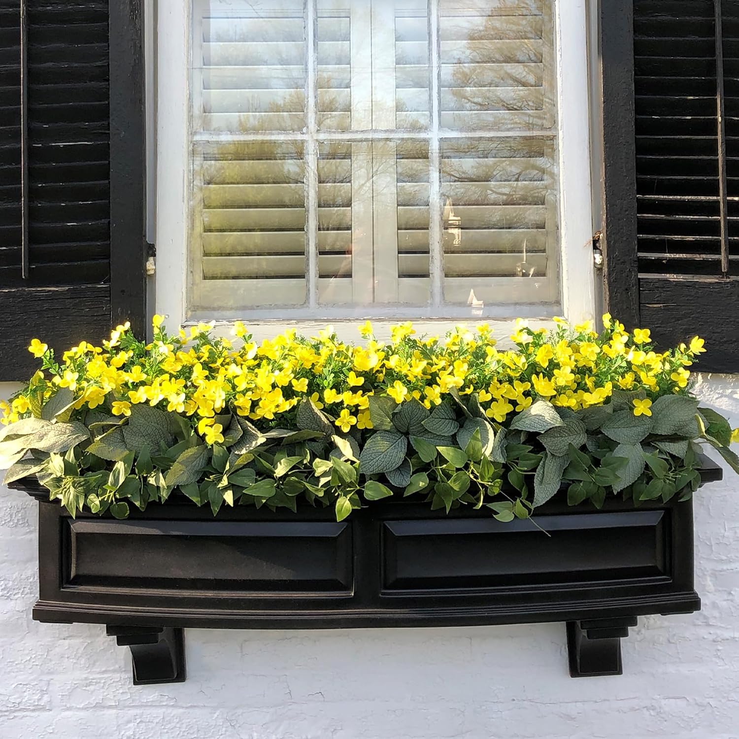 Mayne Nantucket 36in Self-Watering Rectangular Window Box Planter, White | Self-watering, All season, Fade resistant, Mounting brackets included, Built-in overflow, 15-year warranty