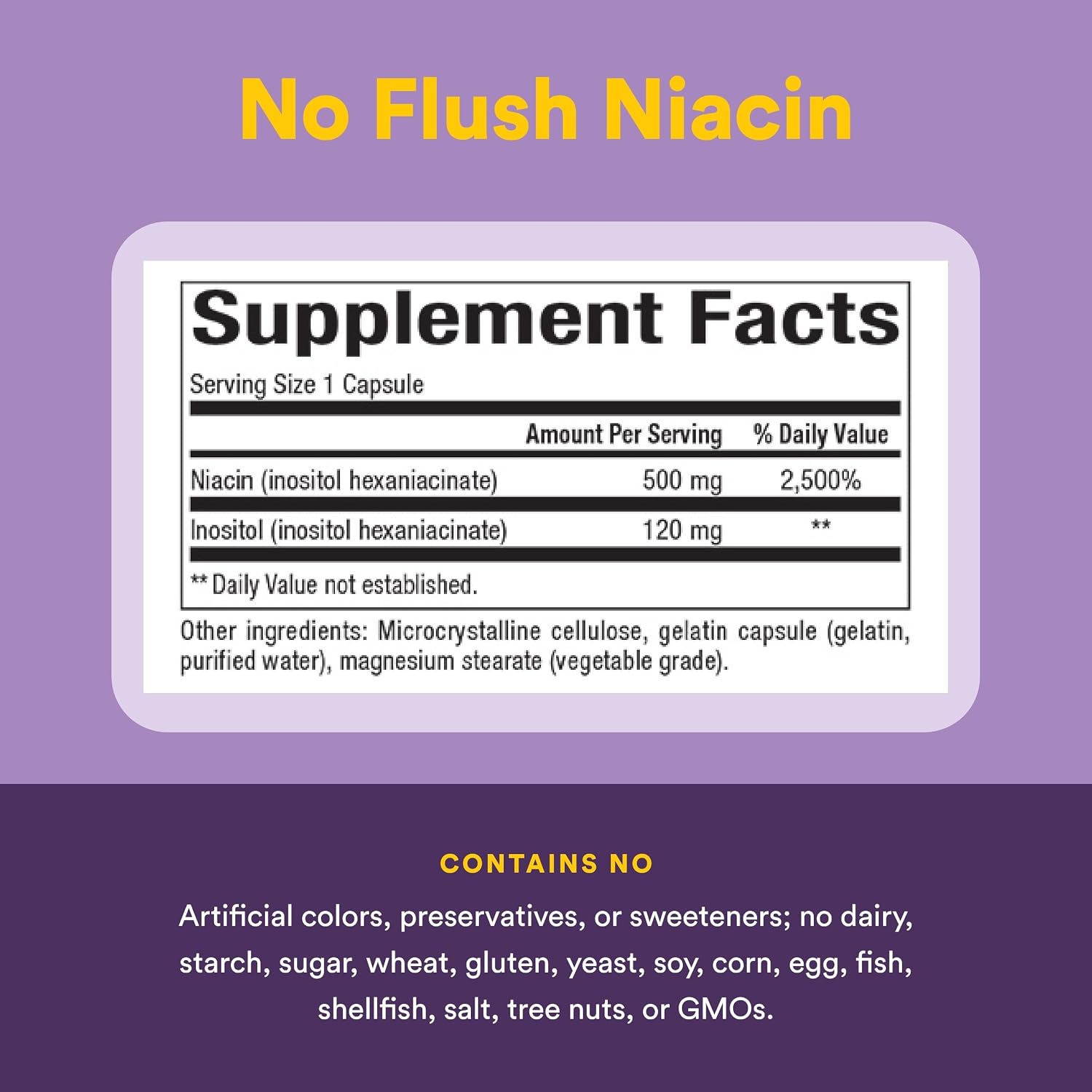 Natural Factors No Flush Niacin 500 mg, 90 Tablets