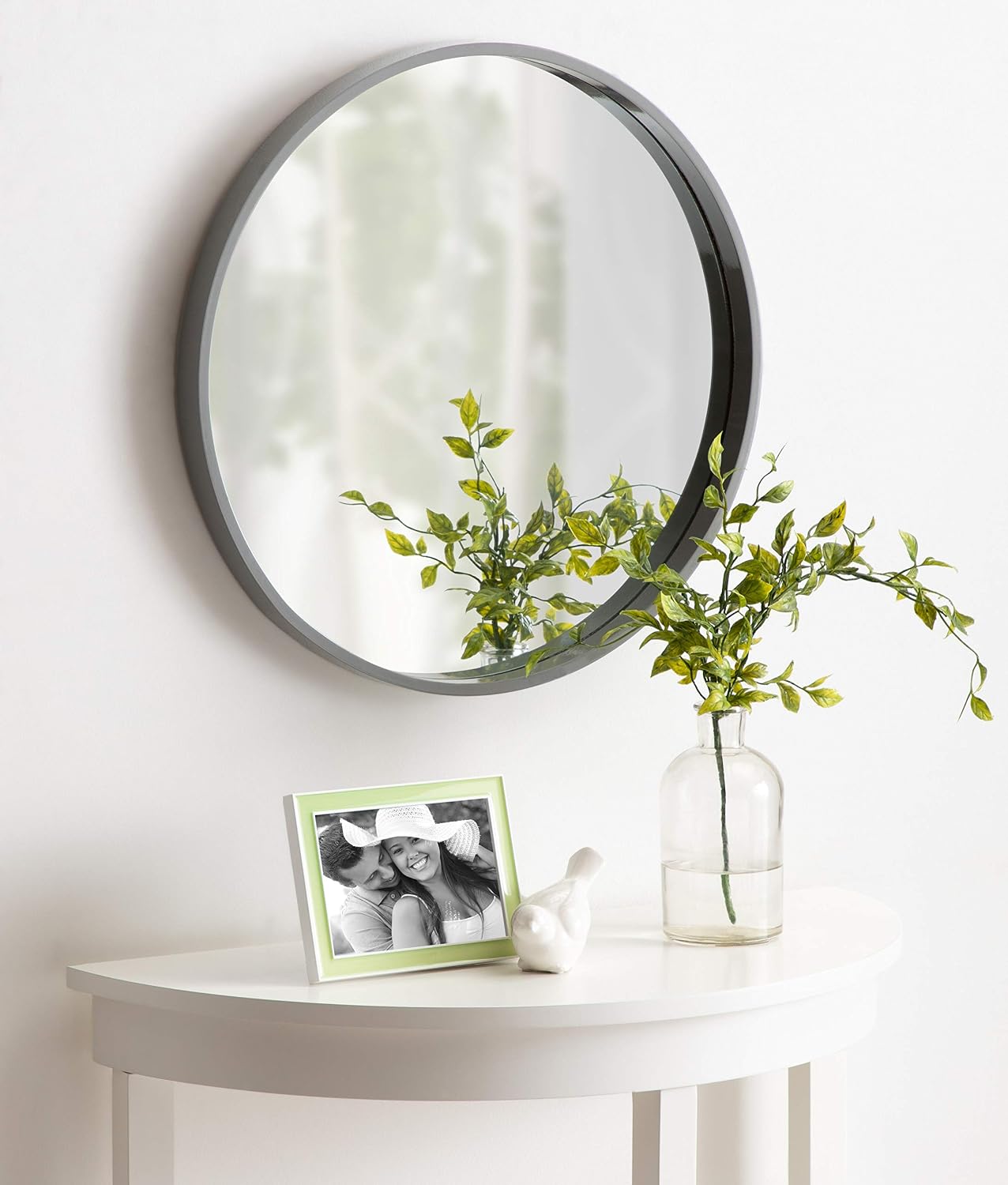Kate and Laurel Travis Round Wood Wall Vanity Mirror, 22 Inch Diameter, Gray