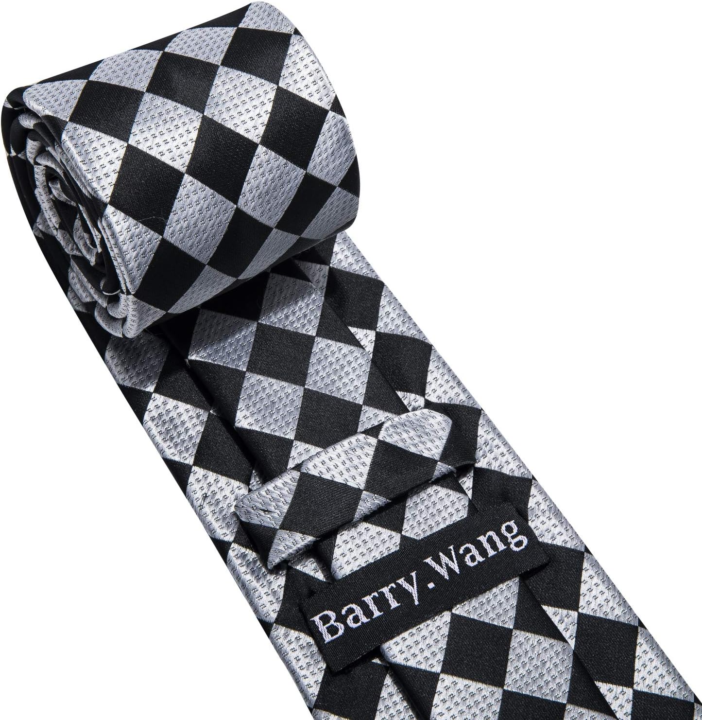 Barry.Wang Plaid Ties for Men Silk Necktie Handkerchief Cuff Links Set