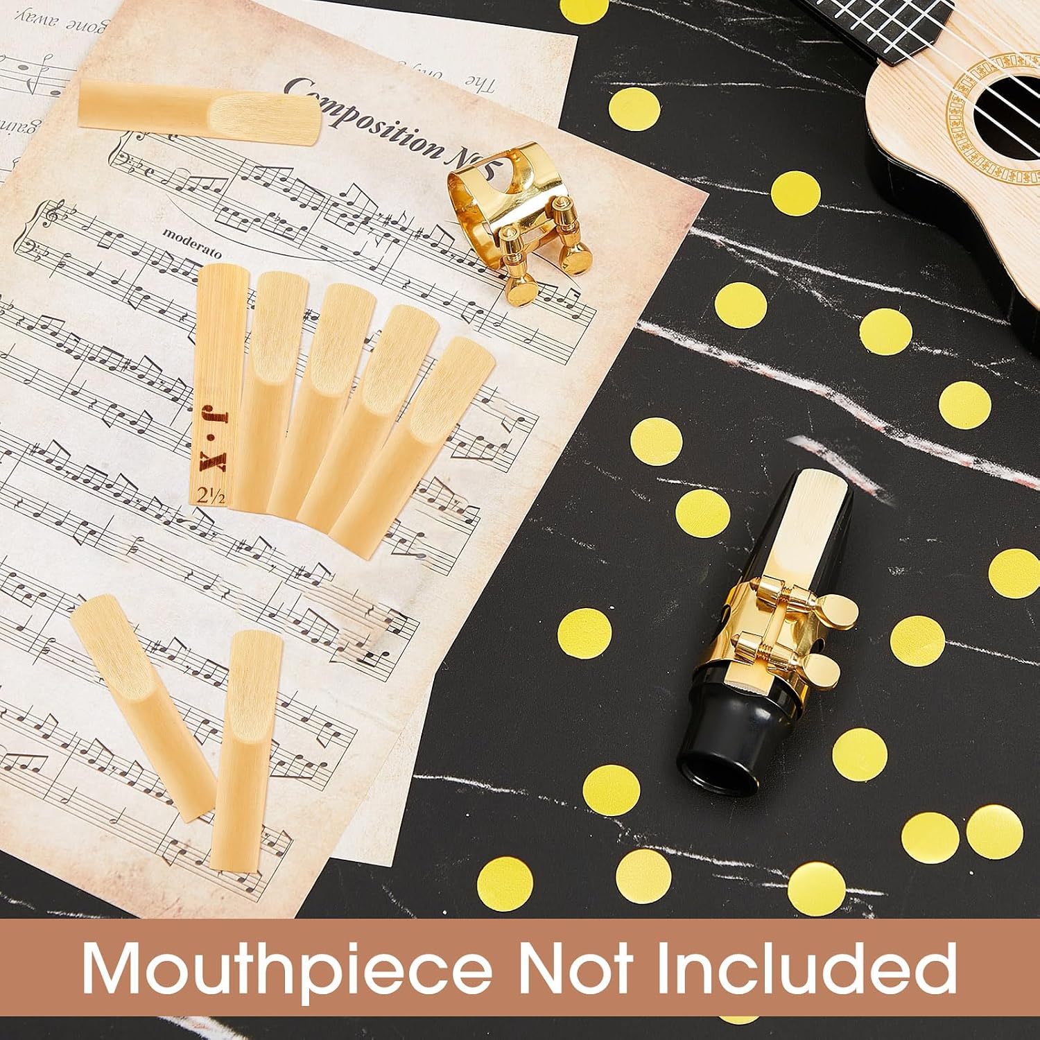 Alto Sax Ligature with 20 Pcs Alto Saxophone Reeds 2.5 Gold Alto Saxophone Ligature with Adjustable Screws Alto Saxophone Ligature Fastener Strength