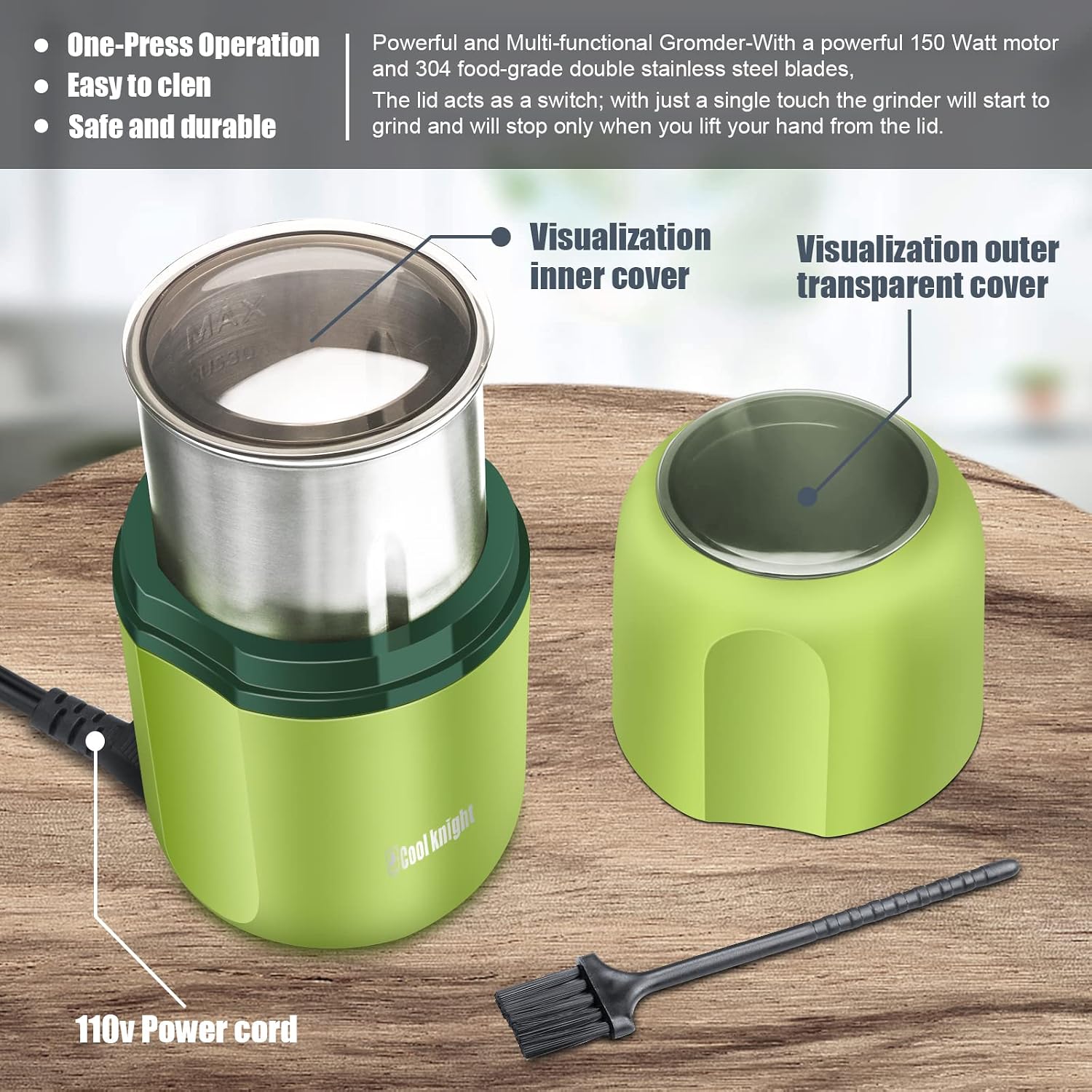 COOL KNIGHT Herb Grinder [large capacity/fast/Electric ]-Spice Herb Coffee Grinder with Pollen Catcher/- 7.5" (Black)