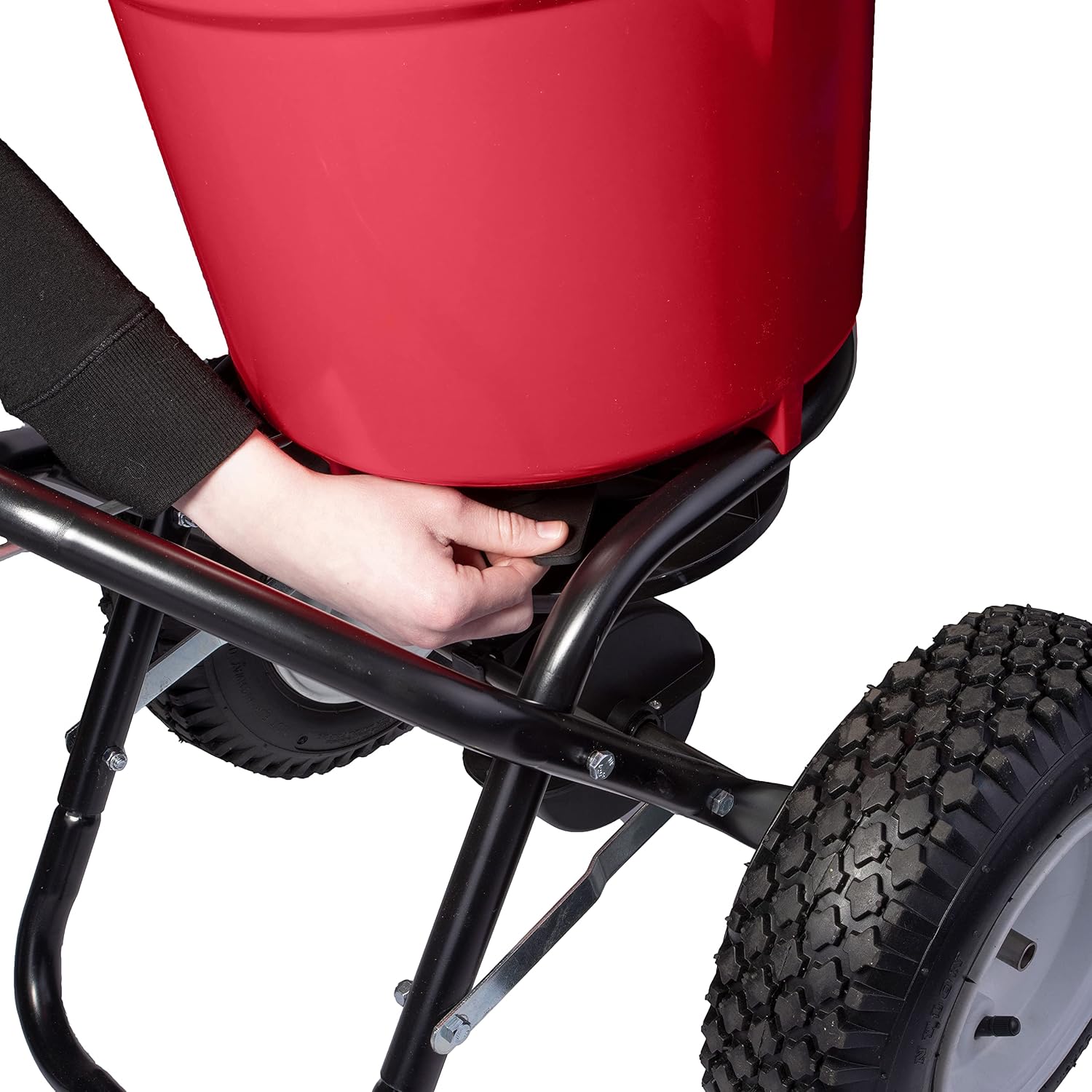 EarthWay 2150 Commercial 50 LB Broadcast Fertilizer Spreader. Heavy-Duty Walk-Behind Push Garden Seeder with Adjustable Drop Rate and Driving
