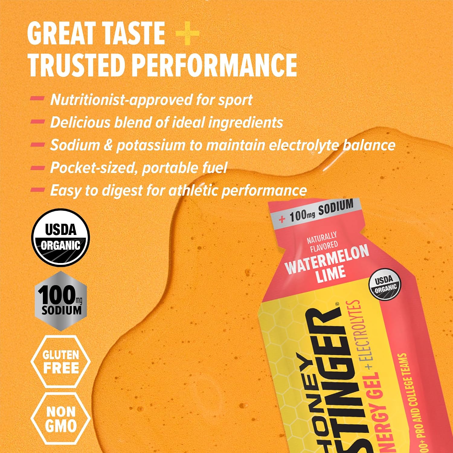 Honey Stinger Gold Energy Gel, Gluten Free & Caffeine Free, for Exercise, Running and Performance, Sports Nutrition for Home & Gym, Pre and Mid Workout, 24 Pack, 26.4 Ounce | sports-nutrition-endurance-and-energy-chews