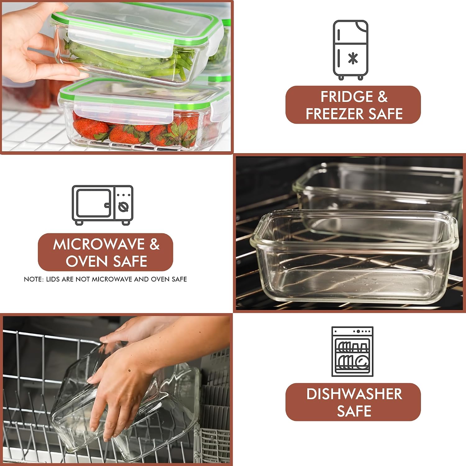 Razab 16 Pc (Set of 8) 30 Oz Glass Meal Prep Containers with Lids, Airtight Large Glass Food Storage Containers, Reusable Leak Proof BPA Free, Freezer to Oven and Dishwasher Safe