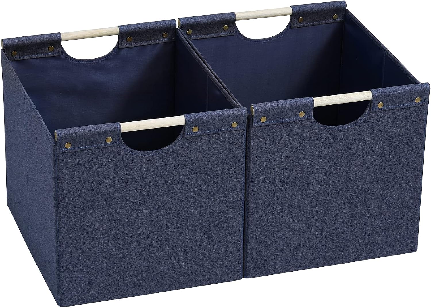 HOONEX Large Collapsible Storage Bins, Linen Fabric, 2 Pack, Storage Baskets with Wooden Carry Handles and Sturdy Heavy Cardboard, for Home, Office