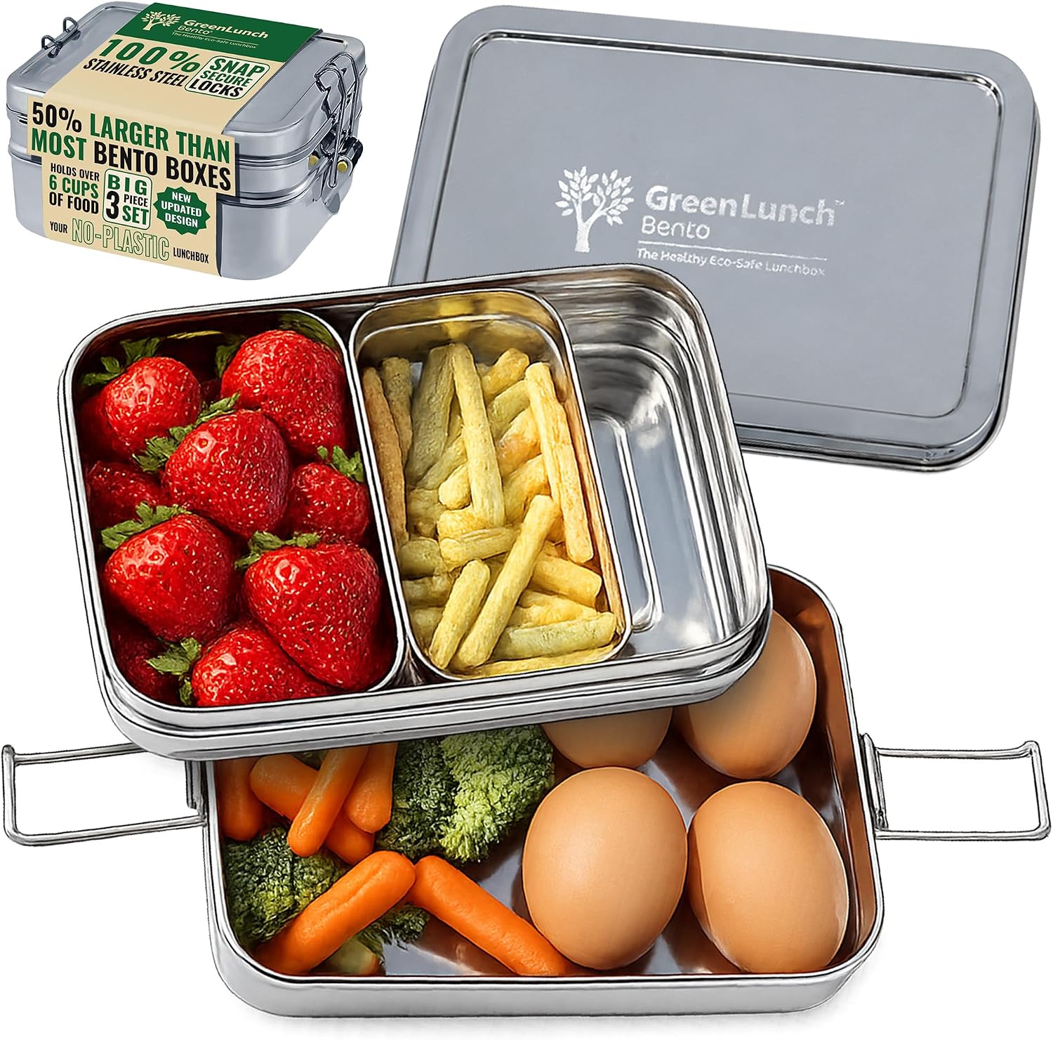 Stackable Stainless Steel Bento Box for Adults, 6 Cup with Snack Pod | Crack-Resistant, Secure Locks, Eco-Friendly Lunch Container for Work