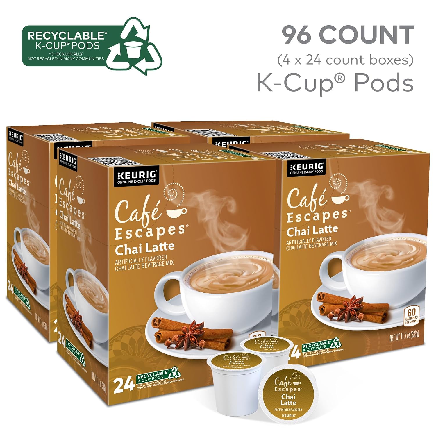 Cafe Escapes Milk Chocolate Hot Cocoa Keurig Single-Serve K-Cup Pods, 96 Count