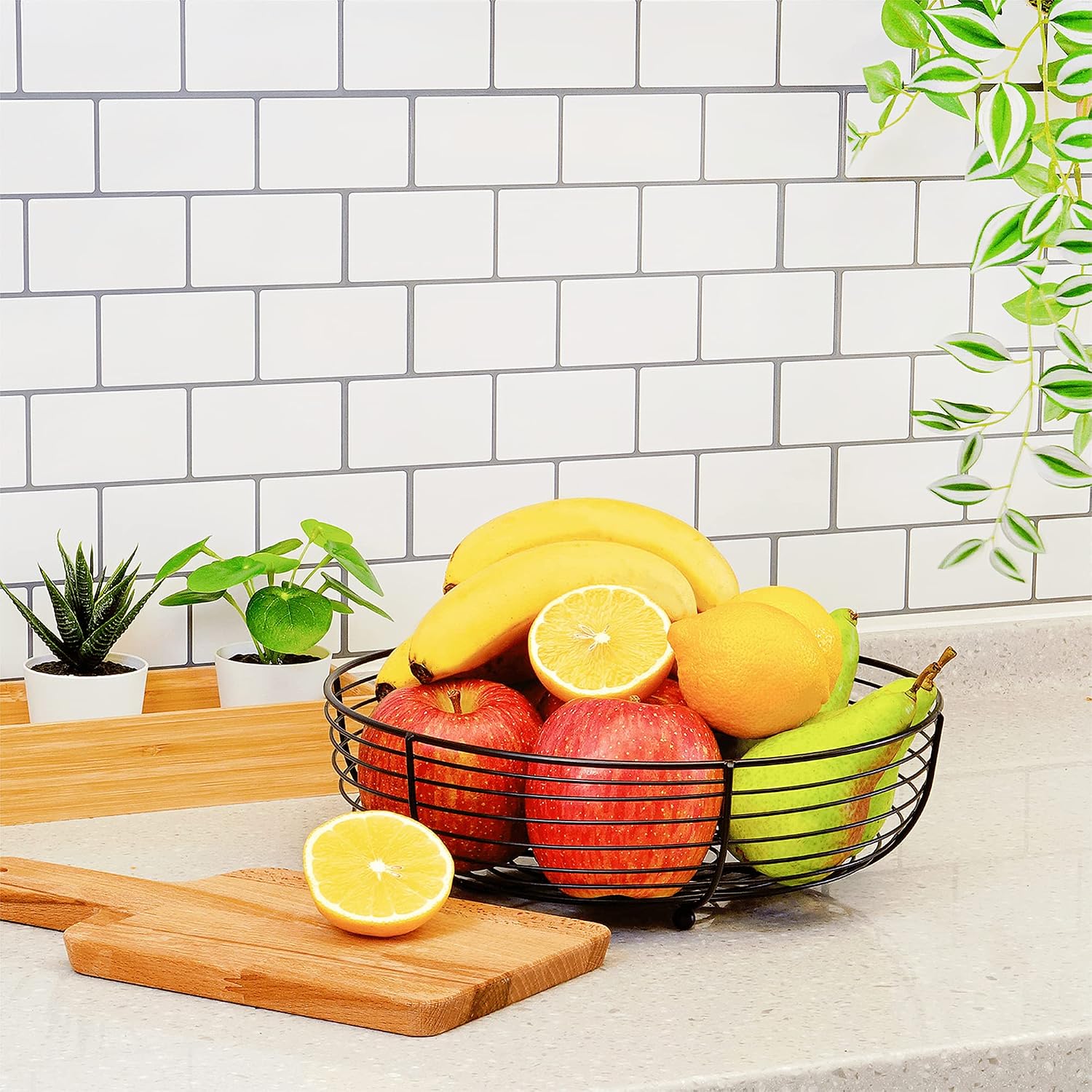 CAXXA Countertop Fruit Bowl, Wire Basket for Fruits, Breads, Vegetables,Snacks, Black
