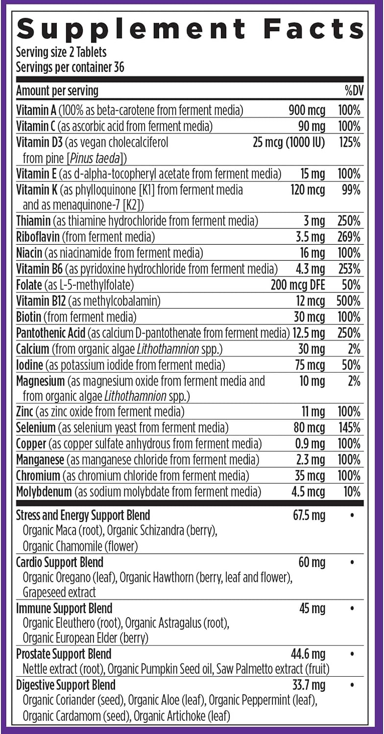 New Chapter Men's Multivitamin Advanced Formula for Stress, Brain, Immune, Heart & Energy Support, Higher Levels of Whole-Food Fermented Essential Nutrients for Men + Selenium + B Vitamins, 120 ct