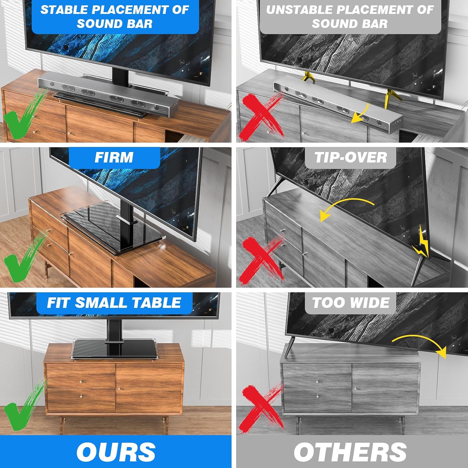 Rfiver Universal TV Stand for 32-75 inch TVs, Support Swivel and Tilt | Height Adjustable, Tempered Glass Base, Holds 110lbs, Max VESA 400x400mm, Ideal for Bedroom & Living Room