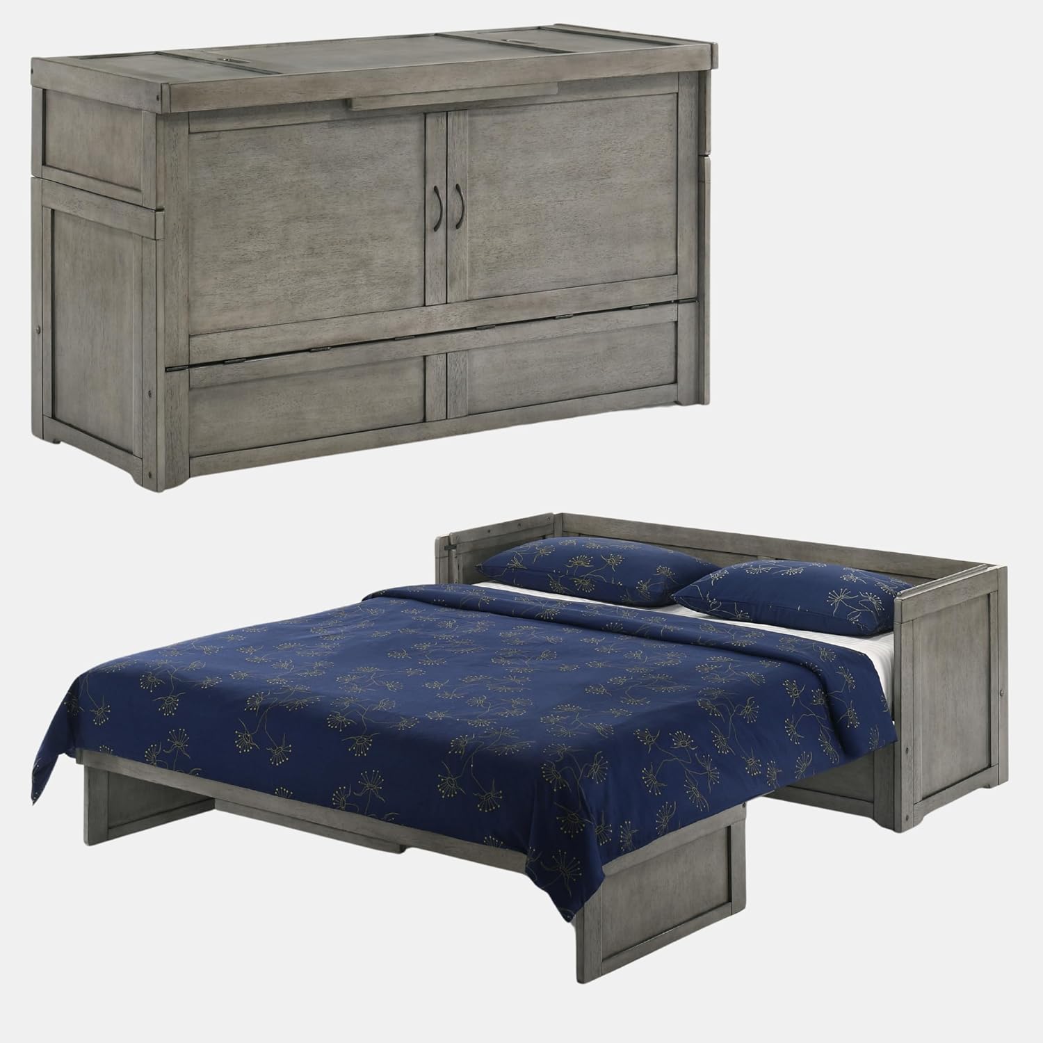 NIGHT & DAY Furniture Murphy Cube Cabinet Bed Pre-Assembled (Cherry, Queen) | Pre-Assembled