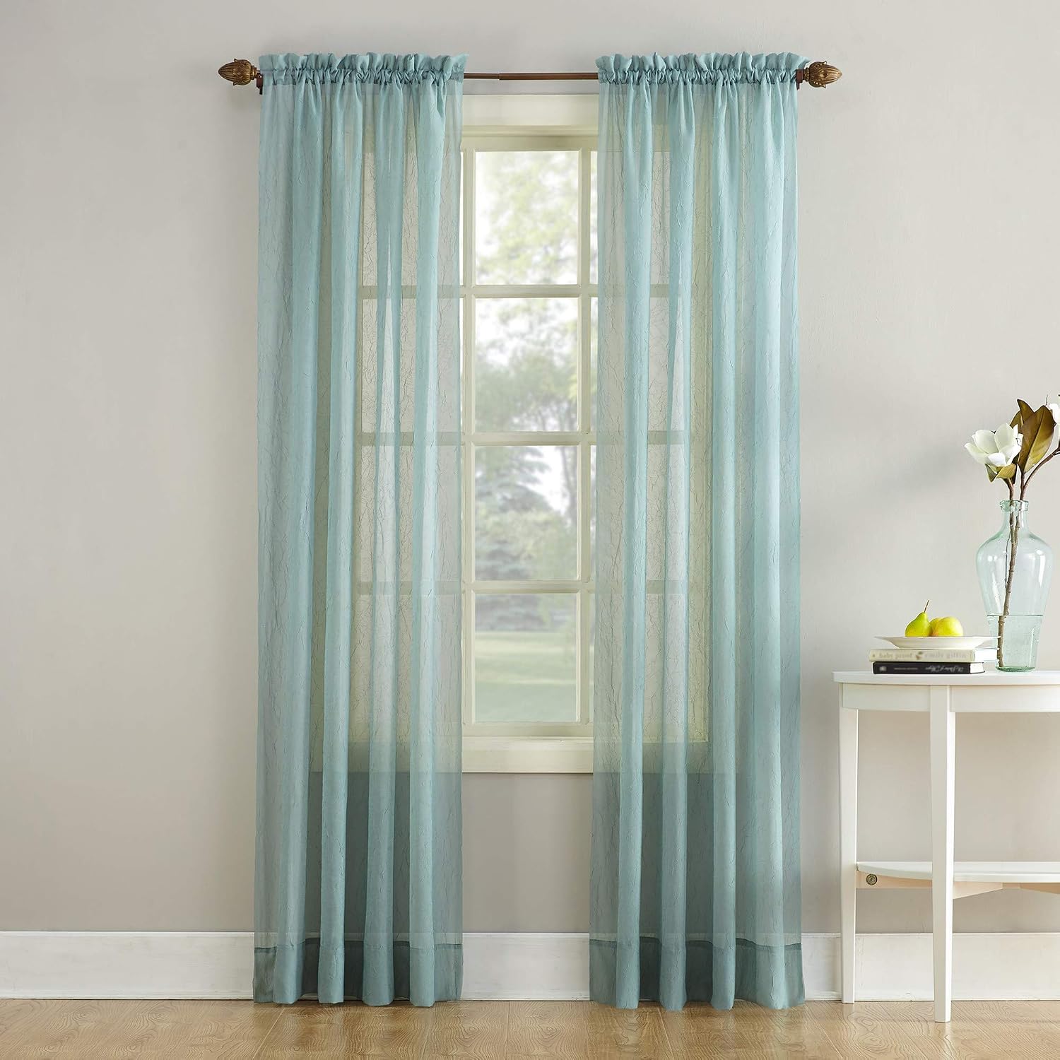 No. 918 Erica Crushed Sheer Voile Rod Pocket Curtain Panel, 51" x 108", Eggshell Off-White