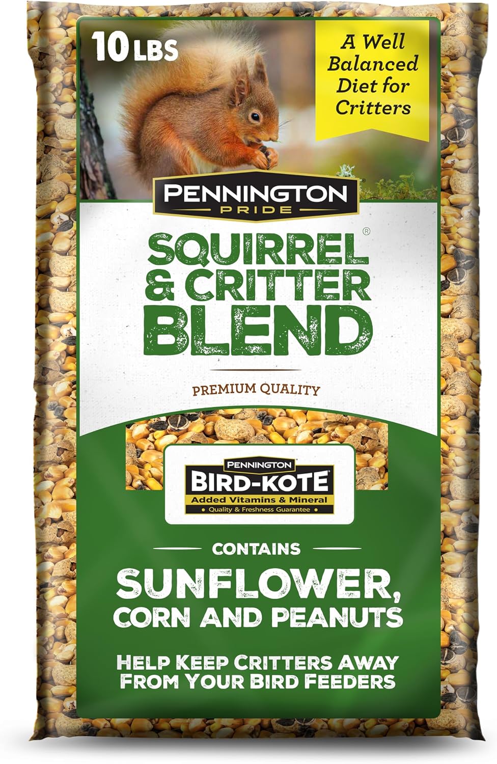 Pennington Squirrel & Critter Blend with Sunflower, Corn & in Shell Peanuts | 10-lb bag, Corn, sunflower seeds
