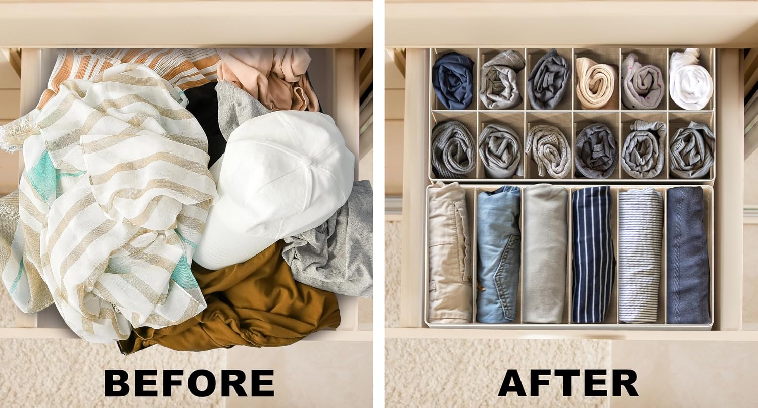 Simple Houseware 4-Pack Drawer Organizer Set for Underwear/Socks/Bra, Gray | Closet Dividers for Underwear, Socks, Bras, Scarves, Ties - Foldable Non-Woven Storage Boxes