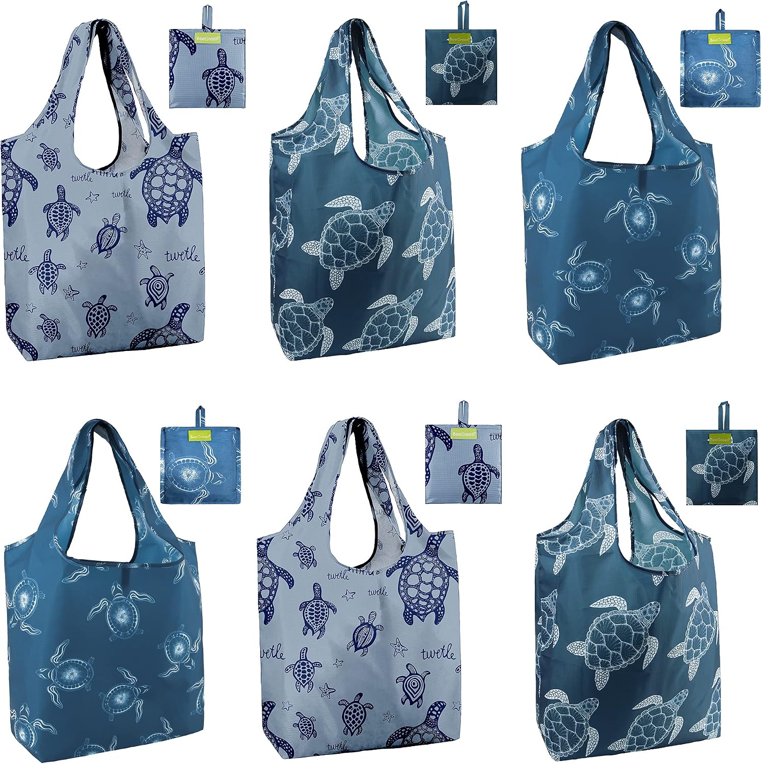 BeeGreen Grocery Bags | Reusable Gift Bags, Large Tote for Women & Foldable Beach Bag - 6 Pack Reusable Bag With Handles | Collapsible Cute Cloth Storage for Market, Holiday & Shopping | Washable​