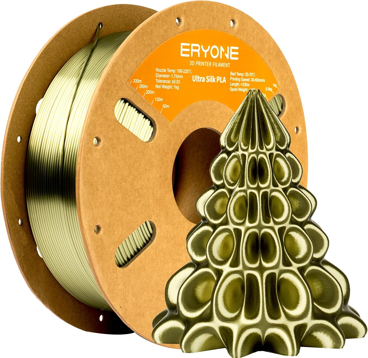 ERYONE Silk Filament PLA+ 1.75mm Upgraded Shiny 3D Printer Filament, Gloss Finish, Fit Most FDM Printer Stable Printing,1kg (2.2LBS)/Spool, Silver