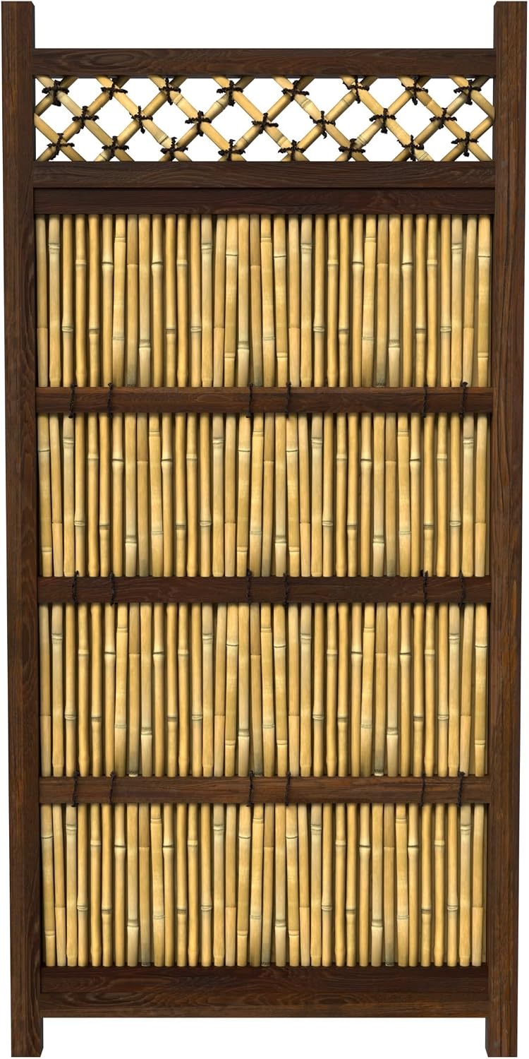 Red Lantern 4 x 1.5 ft. Japanese Bamboo Kumo Fence Panel, 4ft. x 2ft, Brown
