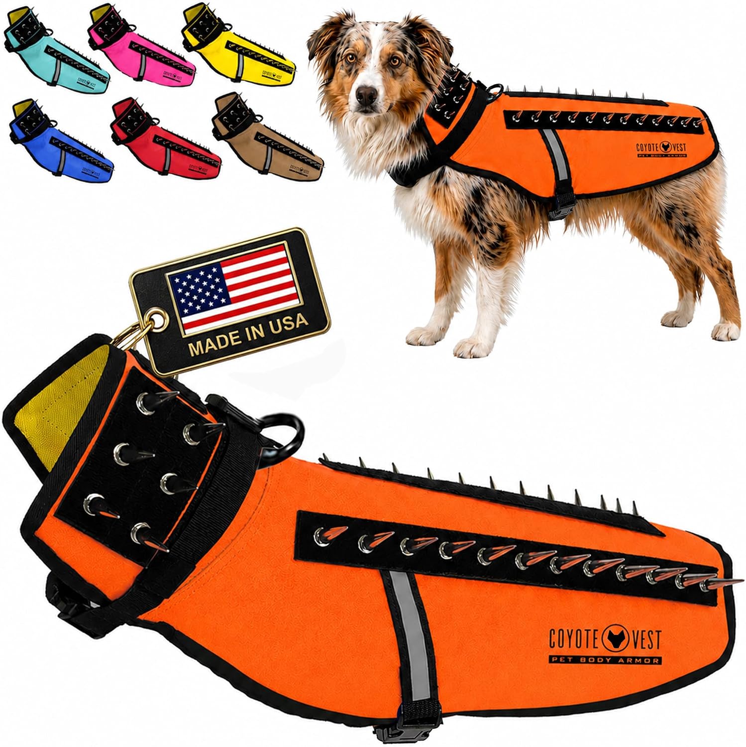CoyoteVest Stab-Resistant Dog Harness, Made in USA, X-Small, Neon Pink | Stab-resistant Vest Helps Protect Small Dogs From Coyotes, Aggressive Dogs and Birds of Prey, with Removable Spikes