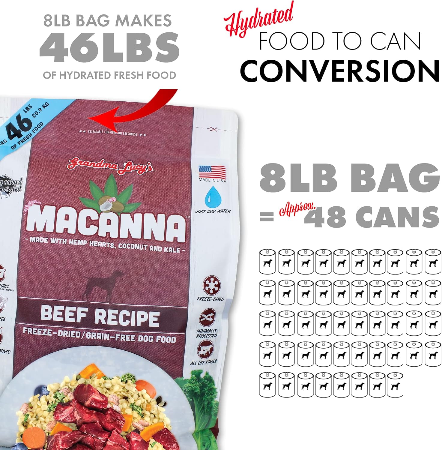 Grandma Lucy's Macanna Dog Food, Grain Free and Freeze-Dried - Salmon Recipe, 3Lb Bag