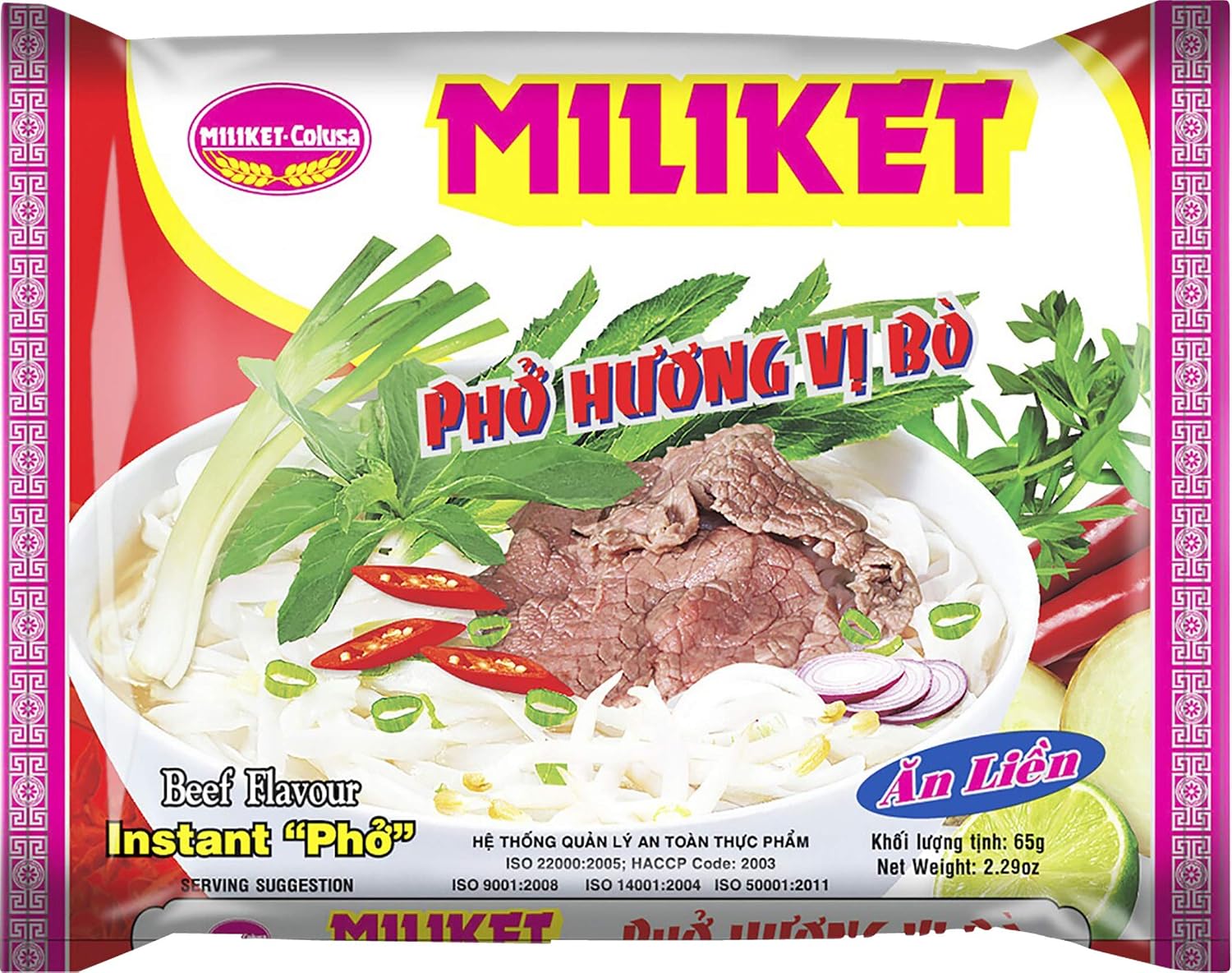 Miliket-Colusa Vietnam Instant Rice Noodles - Beef Flavor Instant Pho (Pack of 10)