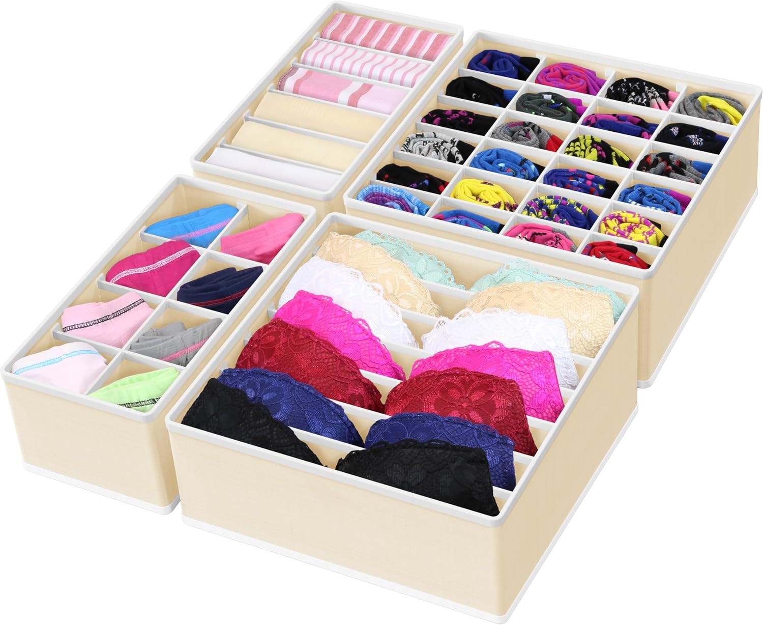 Simple Houseware 4-Pack Drawer Organizer Set for Underwear/Socks/Bra, Gray | Closet Dividers for Underwear, Socks, Bras, Scarves, Ties - Foldable Non-Woven Storage Boxes