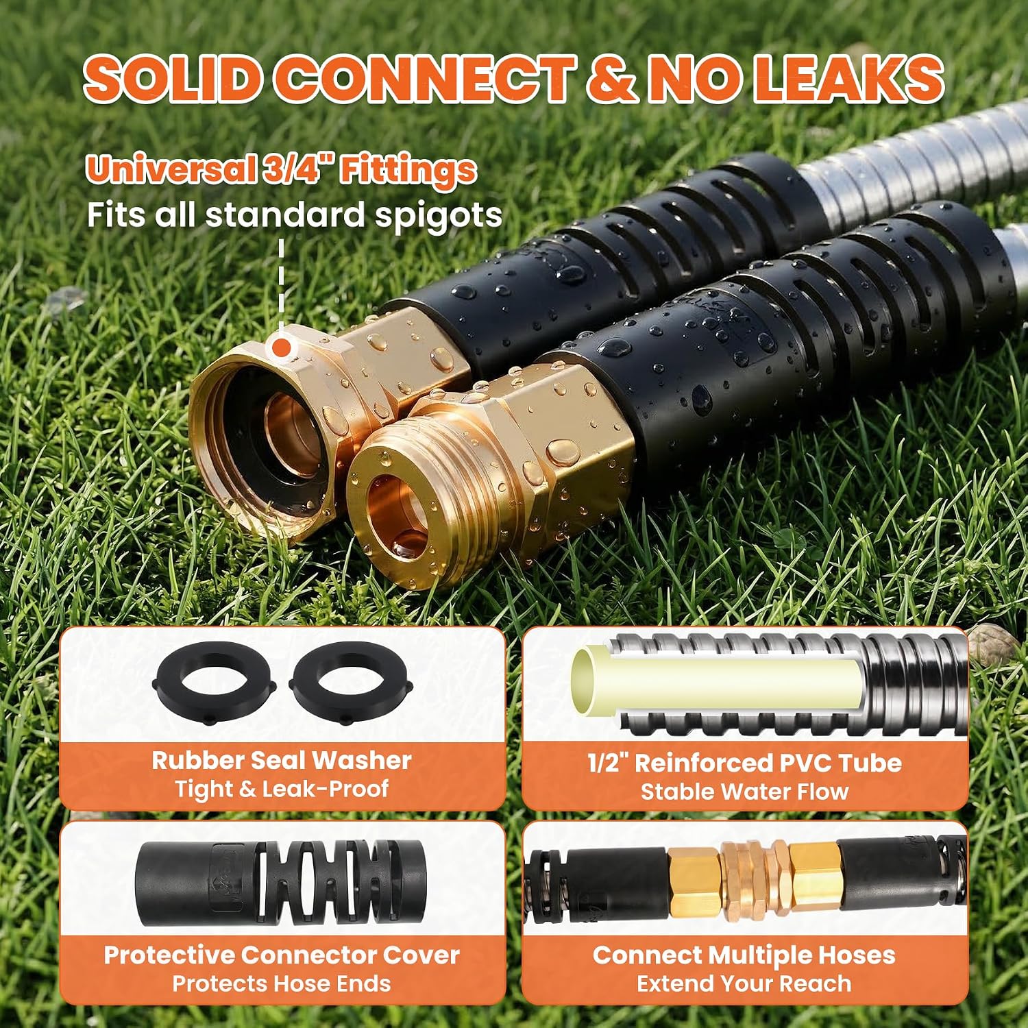 Cesun 100 ft Metal Garden Hose with 10 Function Nozzle, 100 foot x 5/8" | Heavy Duty Stainless Steel Water Hose, Kink-Free & Flexible, Lightweight, Durable, Leak Proof, Rust Proof for Yard/RV/Outdoor