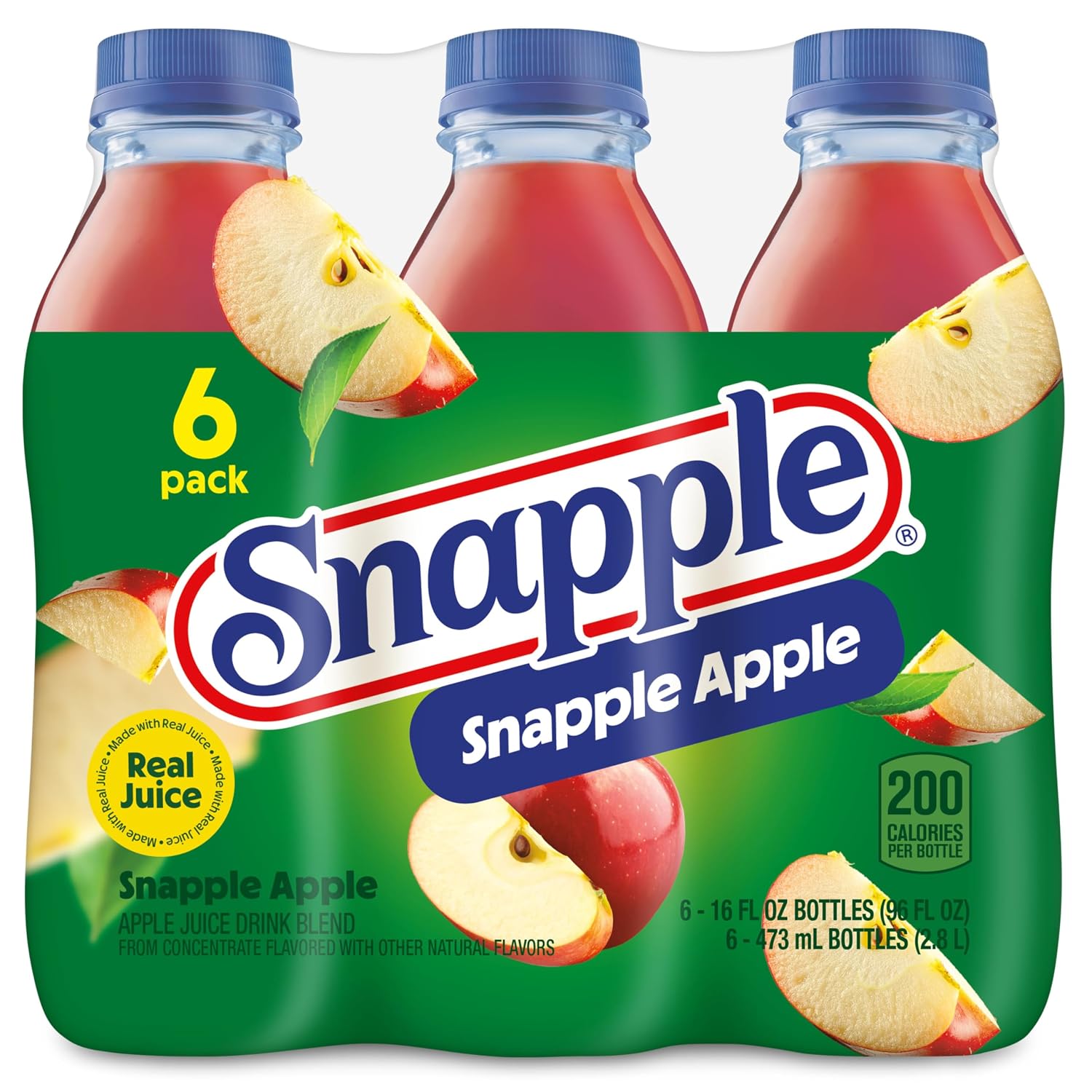 Snapple Apple Juice Drink, 16 Fl Oz Recycled Plastic Bottle, All Natural, No Artificial Flavors Or Sweeteners, Gluten-free, Contains 10% Real Juice 12 Pack