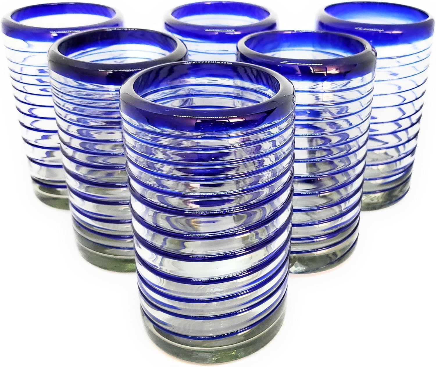 Cobalt Blue Spiral 14 oz Drinking Glasses (set of 6), Recycled Glass, Lead-free, Toxin-Free (Drinking)