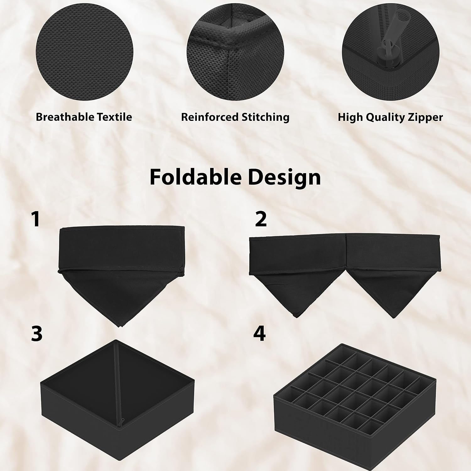 Simple Houseware 4-Pack Drawer Organizer Set for Underwear/Socks/Bra, Gray | Closet Dividers for Underwear, Socks, Bras, Scarves, Ties - Foldable Non-Woven Storage Boxes