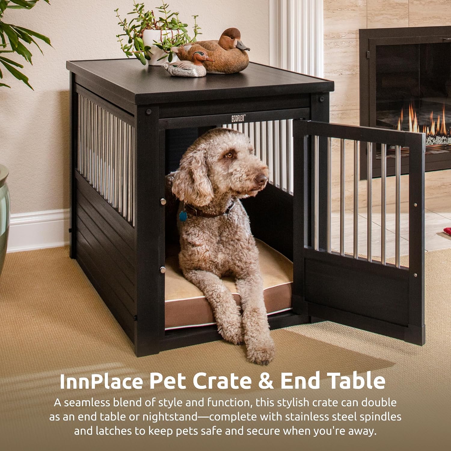 New Age Pet ecoFLEX Pet Crate/End Table, Small, Grey, Model:EHHC405S