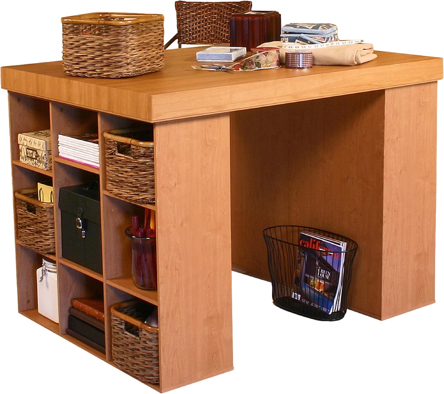 Venture Horizon Project Center Desk with Two 9-Cubby Bookcase (Oak)