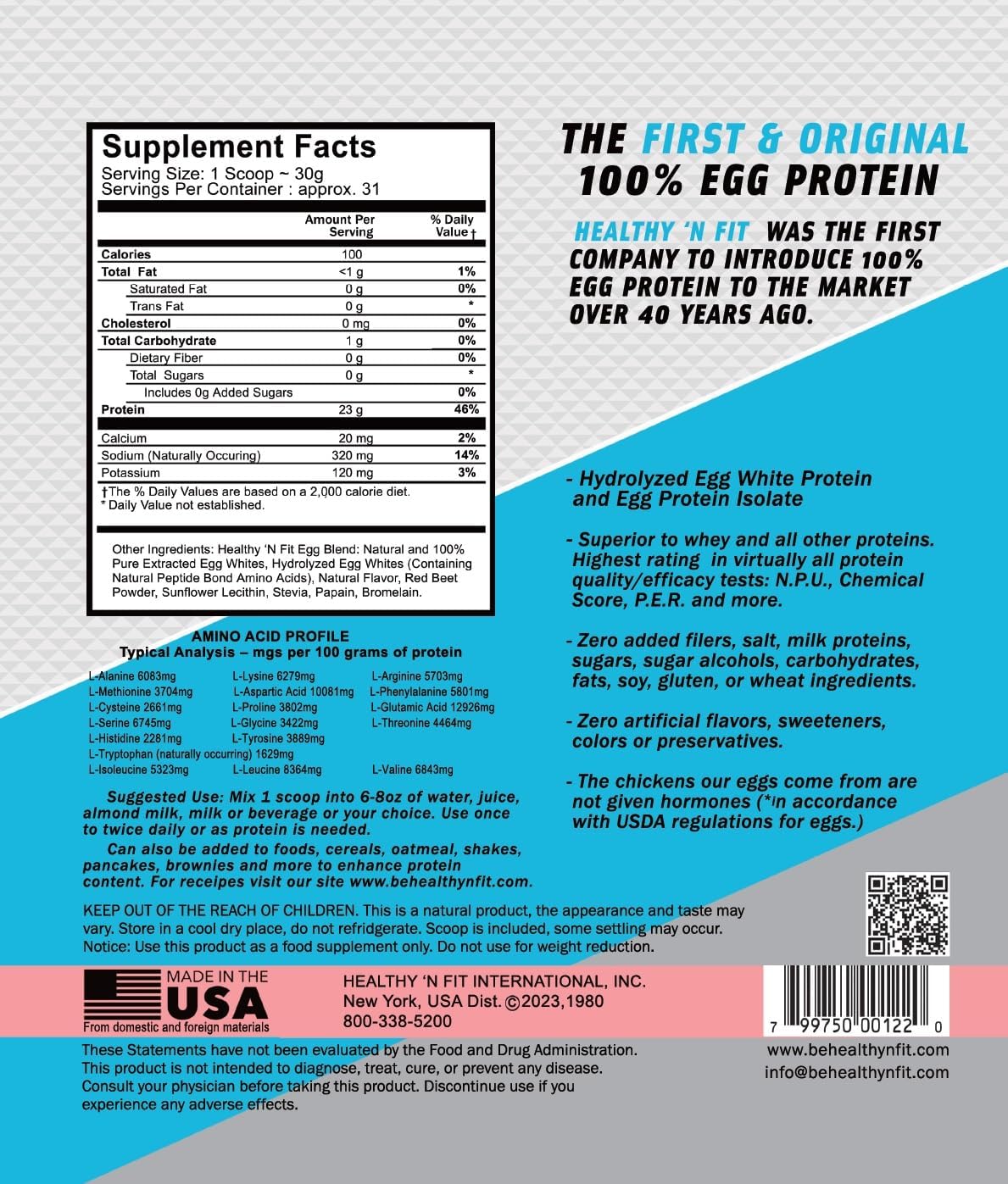 Healthy 'N Fit 100% Egg Protein- Vanilla Ice Cream (2lb): 100% Egg White Protein Plus Natural Peptides. Pure, All Naturally Sweetened Protein